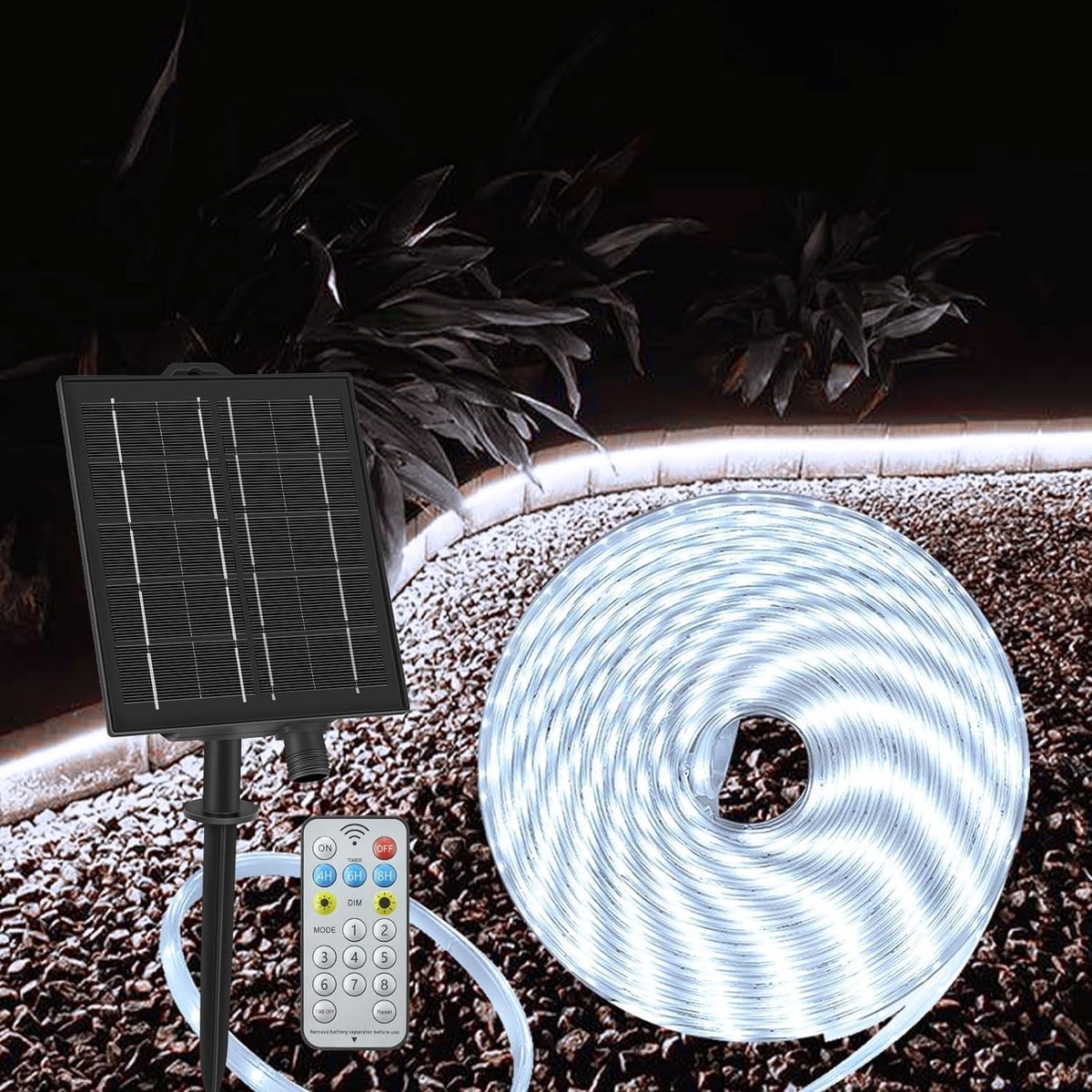 SnelShoppen - Solar LED Strip 10 m Dimmable Buitenverlichting IP68 Waterproof 200 LED met Afstandsbediening en Timer voor Tuin, Feest, Pool, Patio, Ko