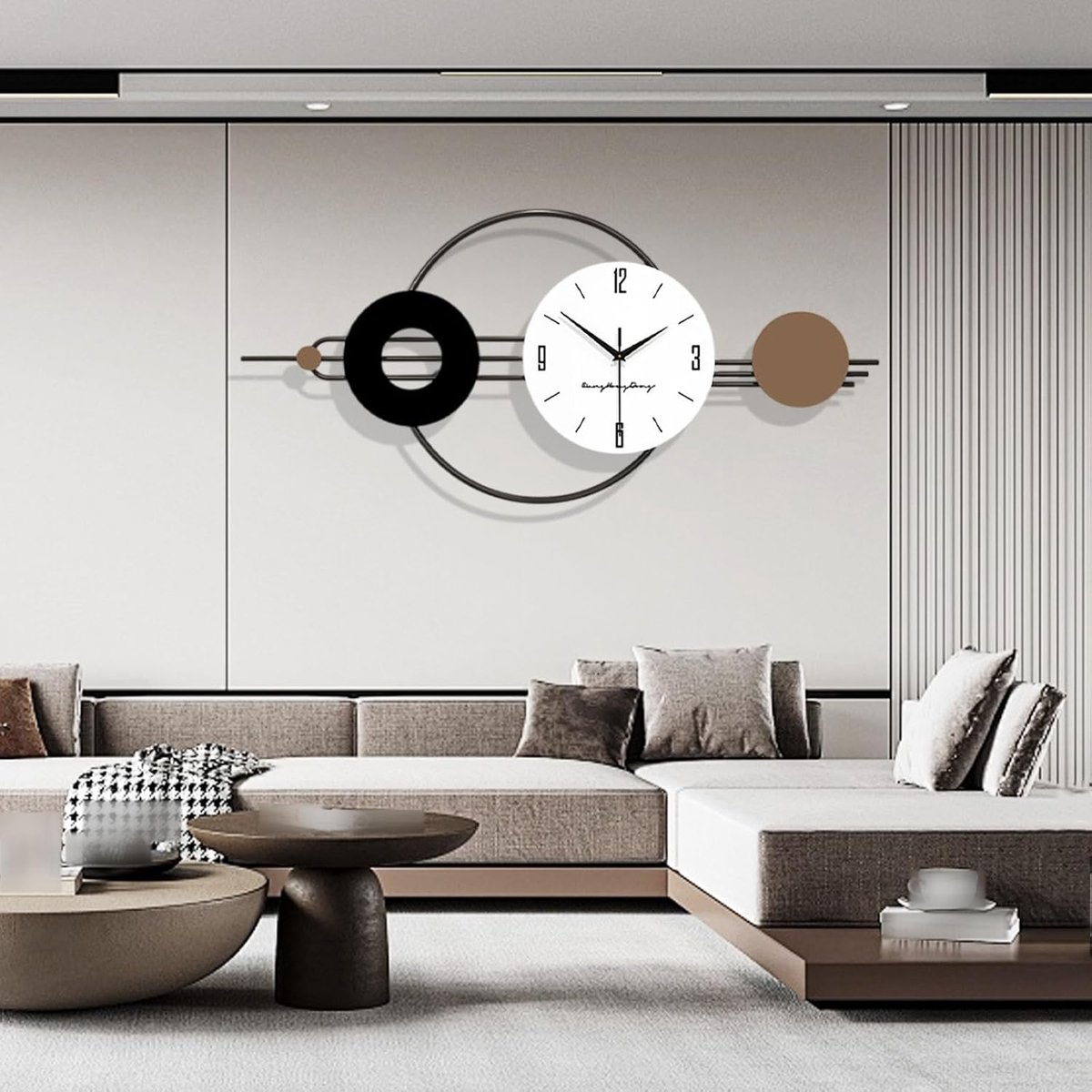 SnelShoppen - Moderne Grote Wandklok 100x45cm - Minimalistisch Design - Decoratieve Klok zonder Tikkende Geluiden voor Slaapkamer, Keuken, Kantoor - 3