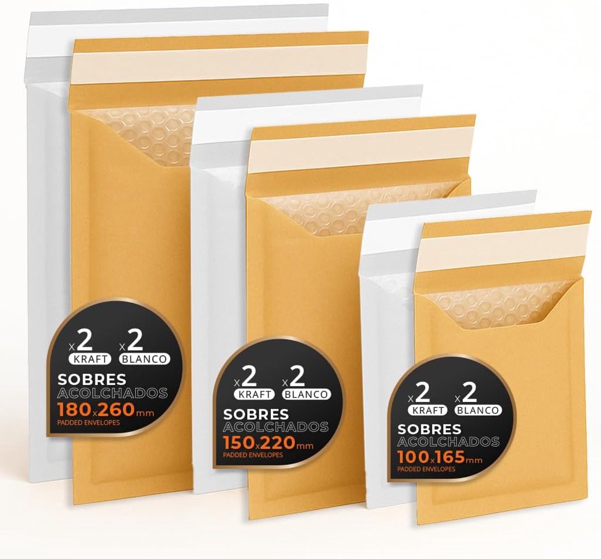 SnelShoppen - Padded Shipping Envelopes Set van 12, Multicoloured, Zelfklevende Sluiting, Bubble Envelopes voor Verzenddoeleinden, Kraft Kleuren en Wi