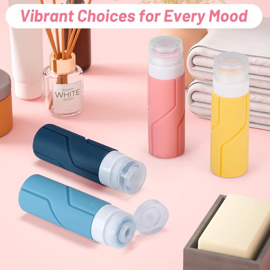 SnelShoppen - 4 Stuks Silicone Reisflessen 100ml - Herbruikbare Squeeze Flessen voor Shampoo, Lotion, Cosmetica - Lekvrije Ontwerp, Zacht Siliconen Ma van Snelshoppen — afbeelding 5