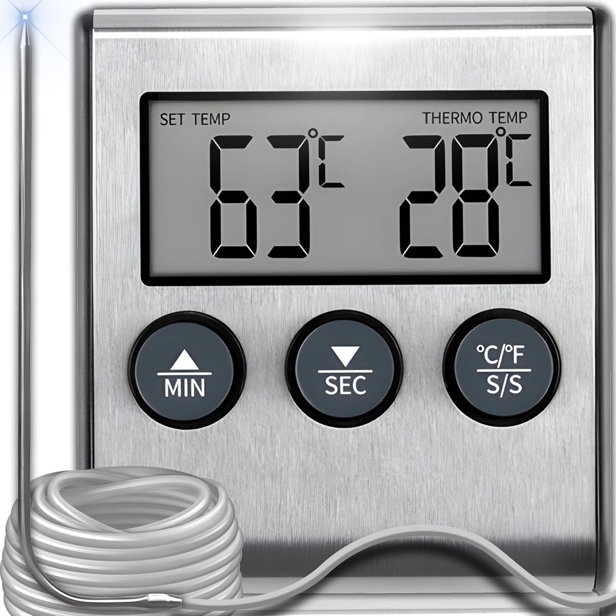 SnelShoppen - Retoo Thermostat voor Rookoven Koken - Duurzame Analoge Thermometer voor Pannen, Casseroles, Smoker, BBQ Grill, LCD Temperatuurcontrolle