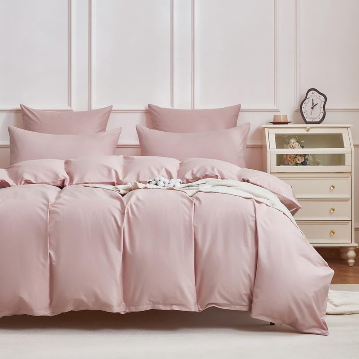 SnelShoppen - Luxe 100% Katoenen Dekbedovertrek Set 200x200 cm - Roze Mako Satin - 3-delig met 2 Kussenslopen 80x80 cm - Zipper Sluiting - Zacht en Ad