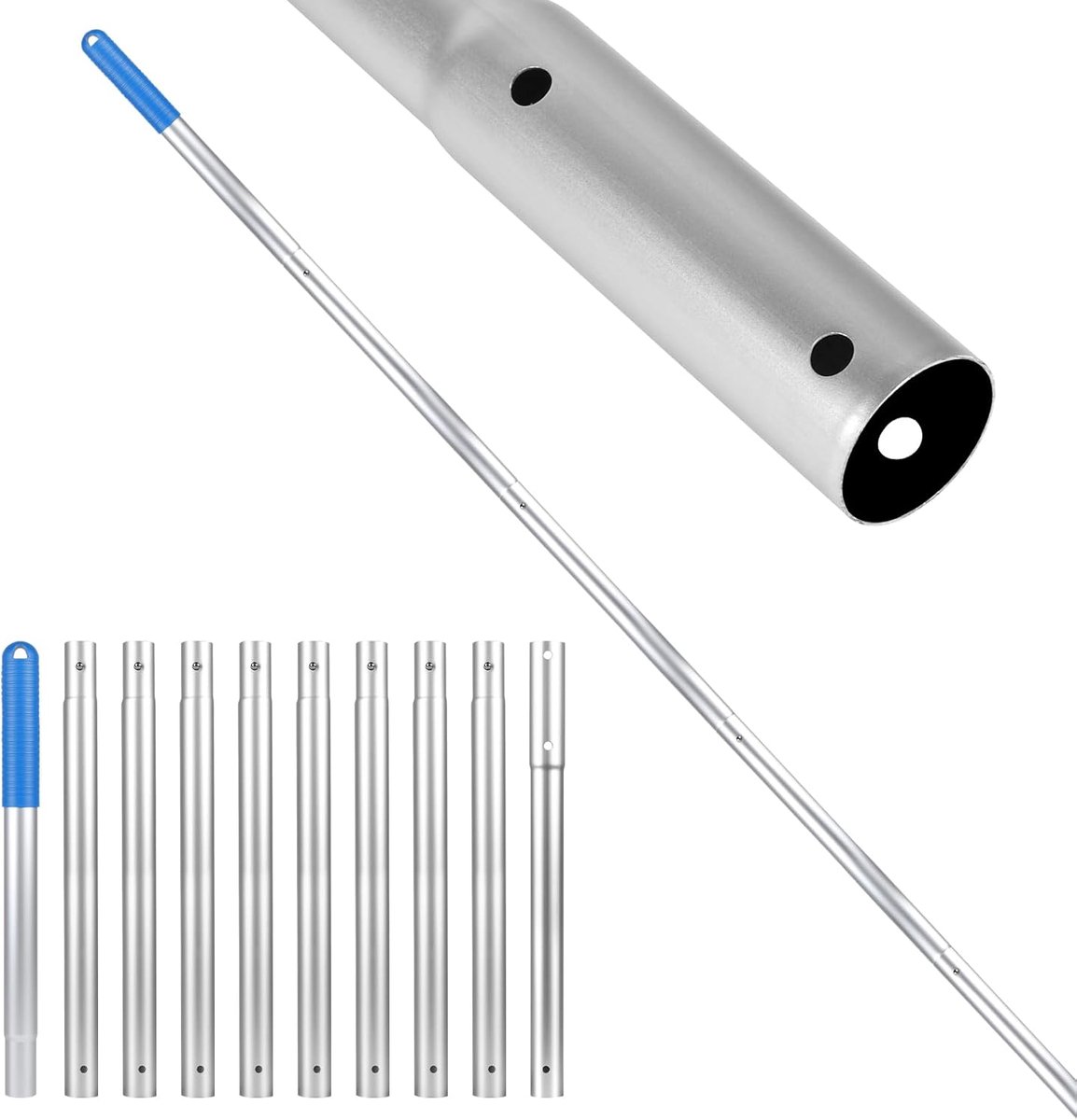 SnelShoppen - Telescopische Pool Pole Aluminium 3.4m - 10 Secties Verstelbaar en Uitbreidbaar - Compatibel met EZ Clip - Ideaal voor Zwembaden, Skimme