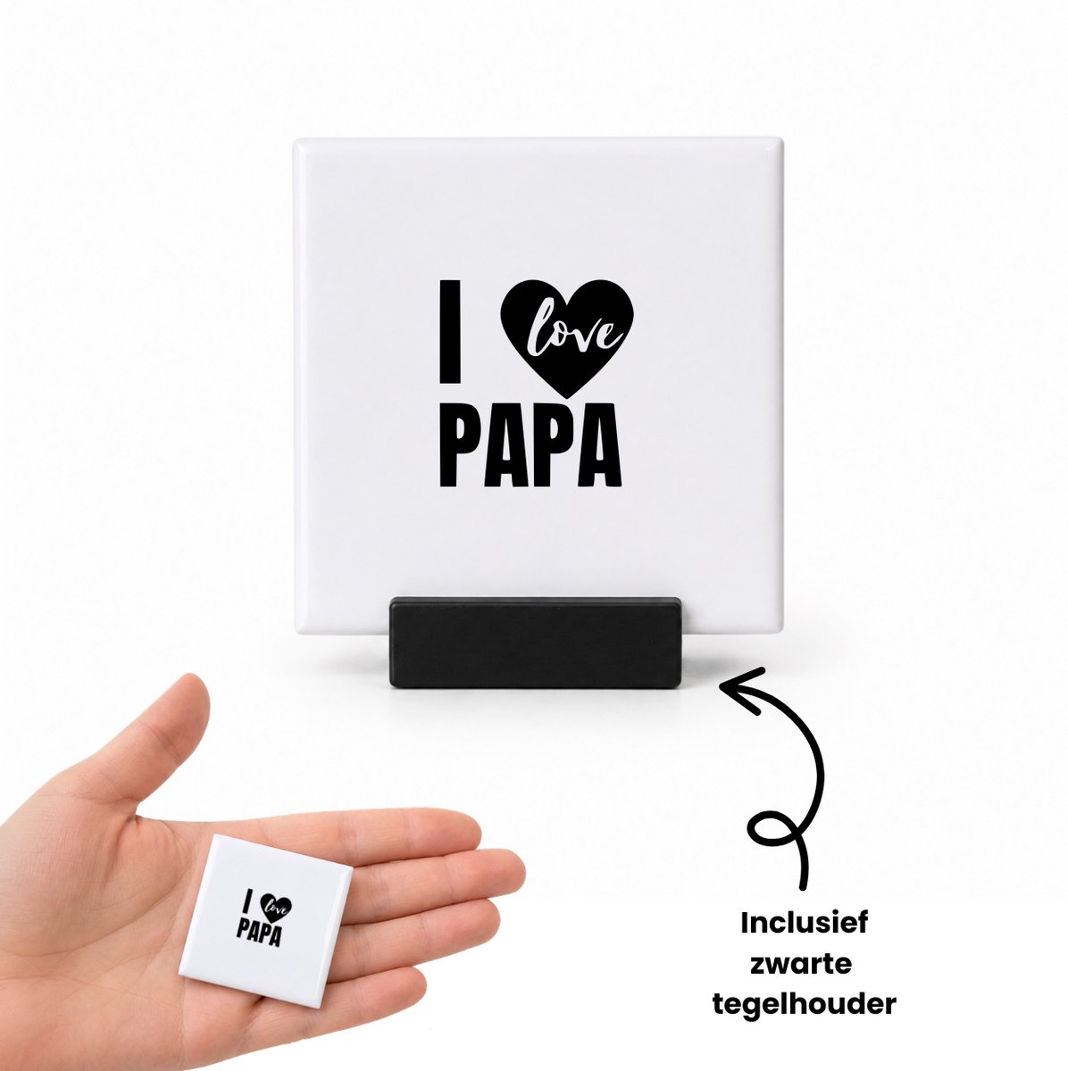 Hacebo Ik hou van papa tegeltje met tegelhouder - Papa - Familie - tegeltjes met tekst - Vaderdag - Cadeau - spreuktegels - 4.8x4.8 CM Wit