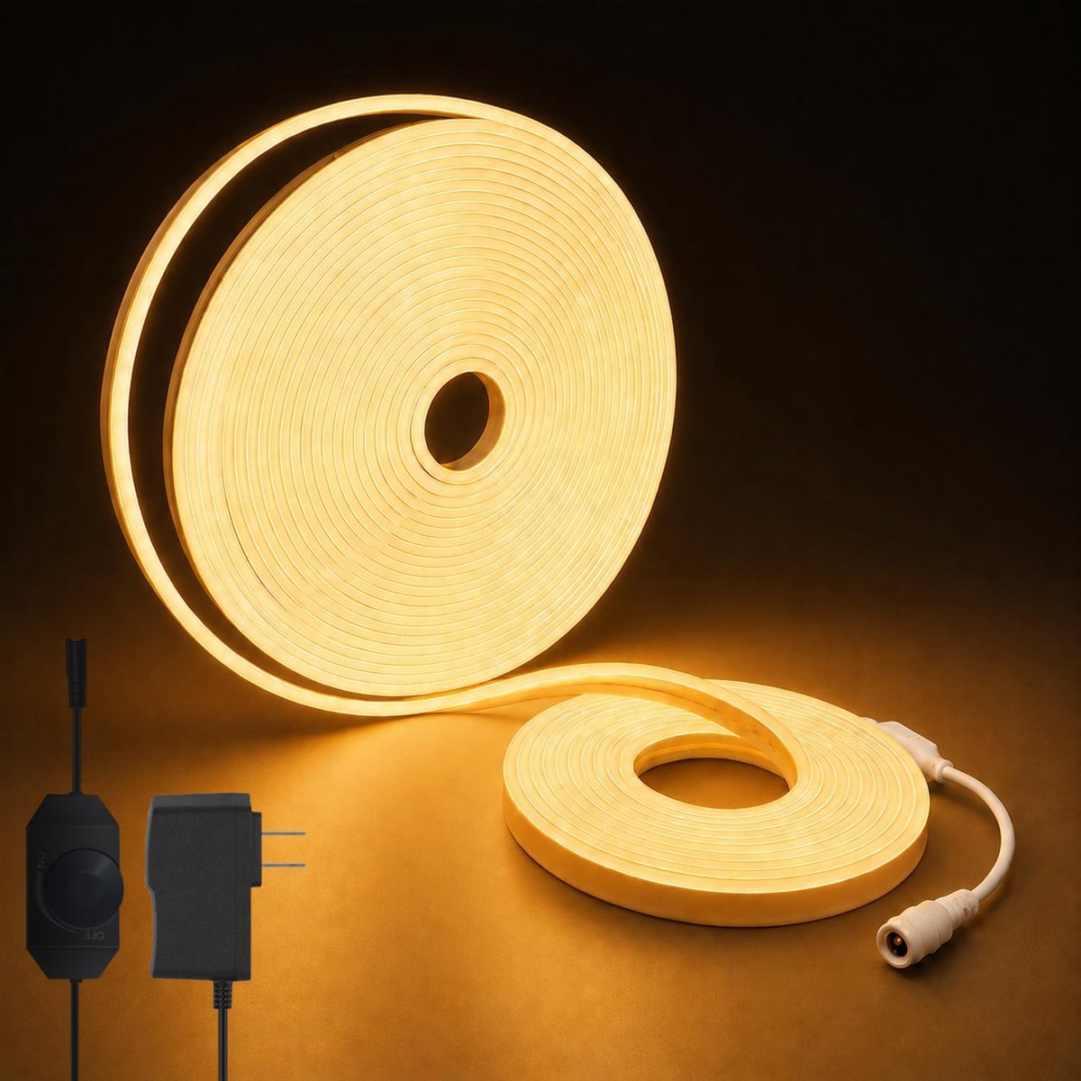 SnelShoppen - Meevt LED Strip 15 Meter Warmwit 3000K, Flexibele Neon LED-strip 360° met Draaidimmer, IP65 Waterdichte Lichtslang voor Buiten, Keuken,