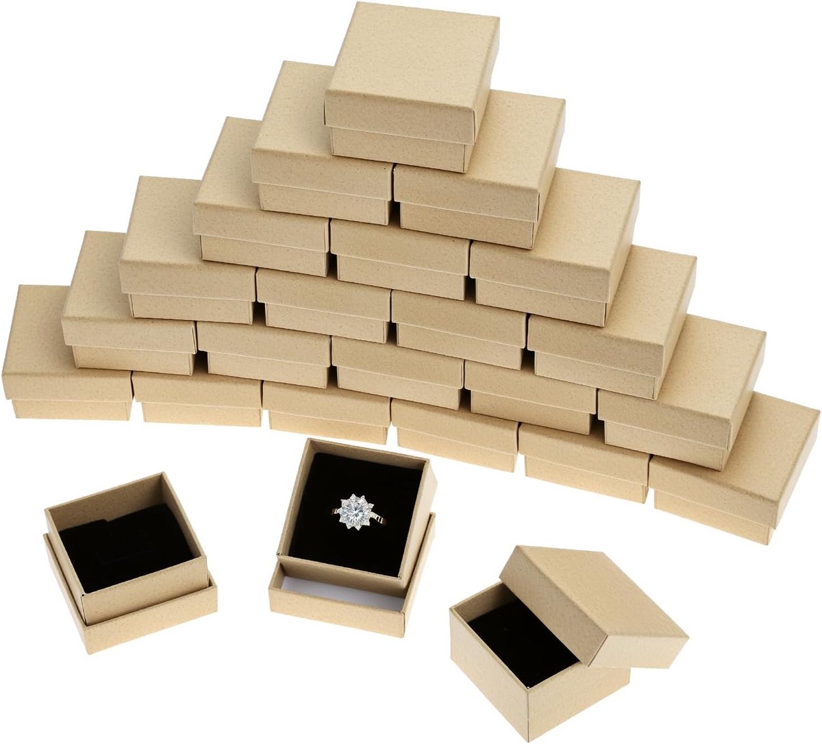 SnelShoppen - 24 Stuks Kraft Papieren Sieraden Dozen 5x5x3cm voor Ringen, Oorbellen en Hanger met Zachte Foam Inzet - Ideaal voor Cadeaus en Feesten