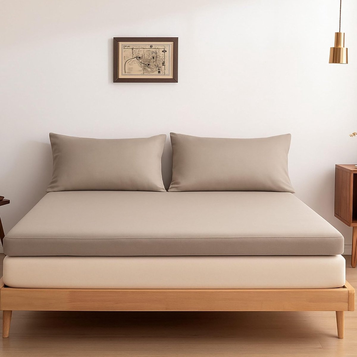 SnelShoppen - Premium Fitted Sheet Topmatras 180x220 cm - 100% Organisch Bamboe - Zacht Taupe - 400TC - Ideaal voor Luxe Slaapkamers