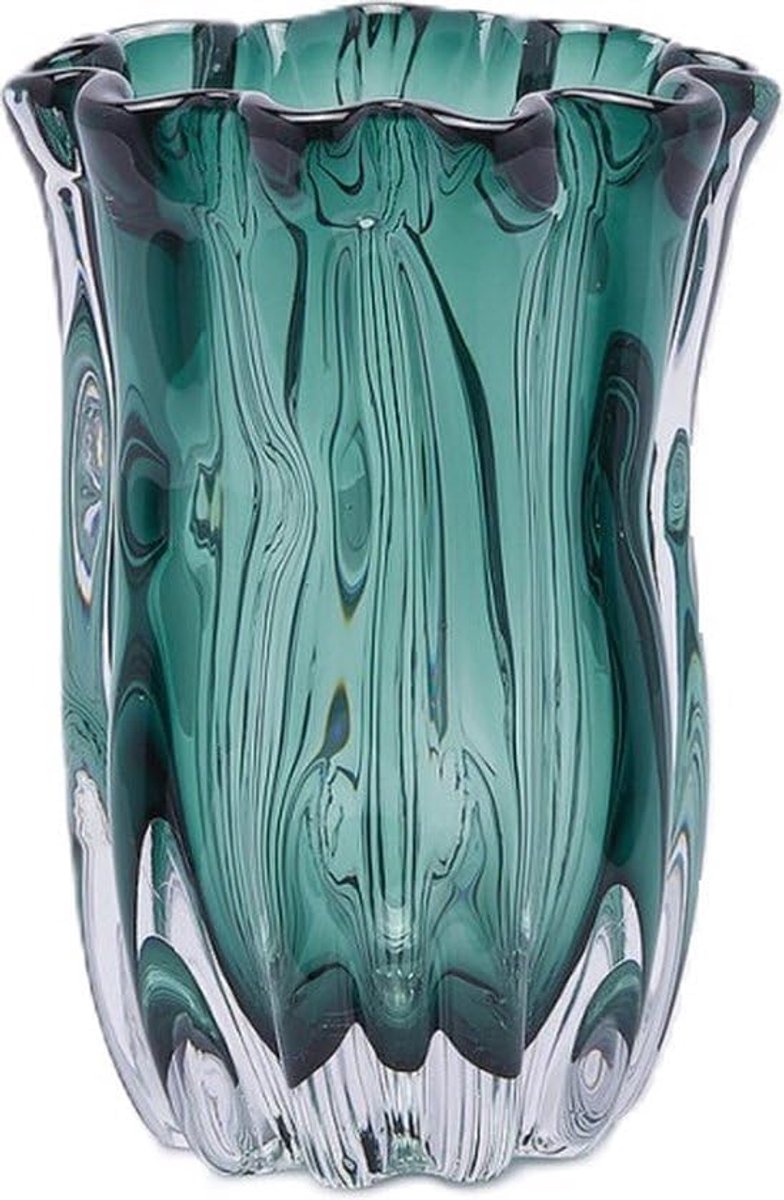 SnelShoppen - Glas Vaas Groen 16,5 cm D 23 cm H - Decoratieve Bloemenvaas voor Binnen en Buiten - Perfect voor Feesten, Tuin en Keuken