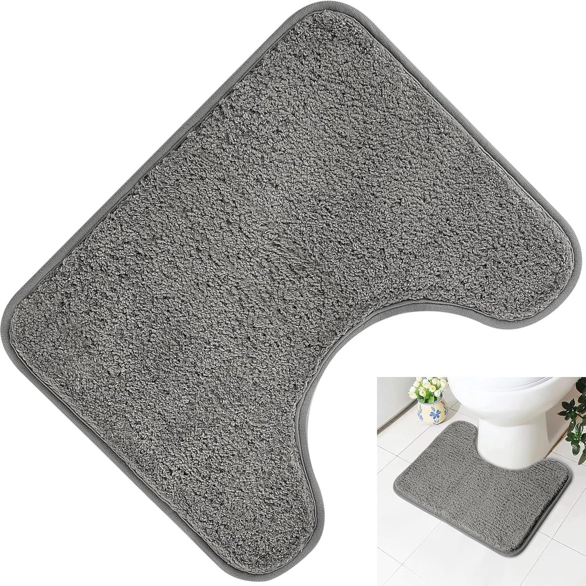 SnelShoppen - WC Voorlegger U-Vorm Grijs 40x50 cm, Microfiber Badmat Super Absorberend en Anti-Slip, Zacht Hooglopend Tapijt Wasbaar voor Badkamer en