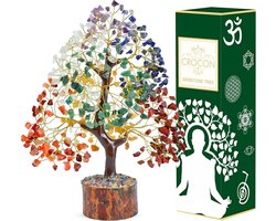 SnelShoppen - Crocon Seven Chakra Gemstone Tree Bonsai 10-12 inch - Natuurlijke Kristallen Feng Shui Decoratie - Spirituele Geluk en Welvaart Beeldje