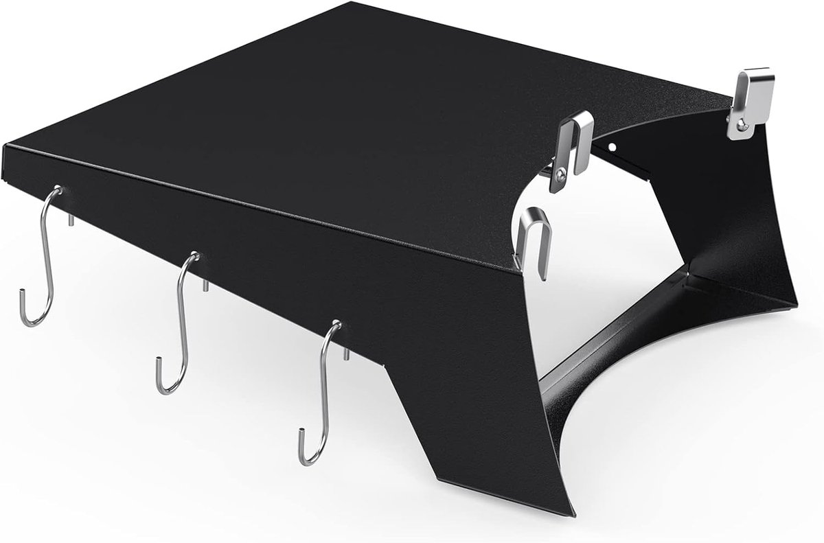 SnelShoppen - Barbecue Side Table Grilltafel voor 57cm Kolenbarbecue, Stalen Opbergrack met RVS Haken, Corrosiebestendig, Tuin, Camping, Feest