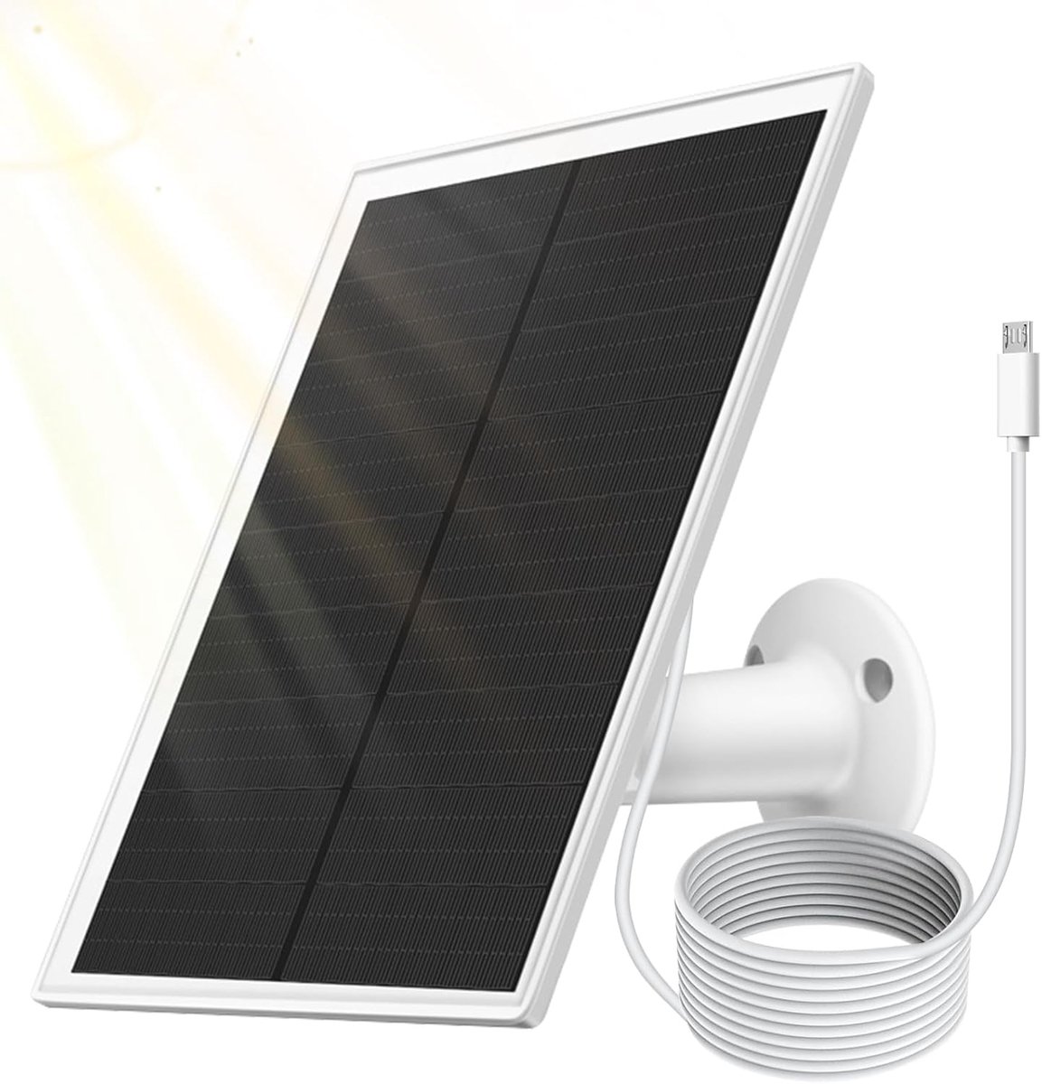 SnelShoppen - Vegena Solar Panel voor Beveiligingscamera, 6W Zonnepaneel, IP66 Waterdicht, 360° Verstelbare Houder, 3m Type C Oplaadkabel voor Veiligh
