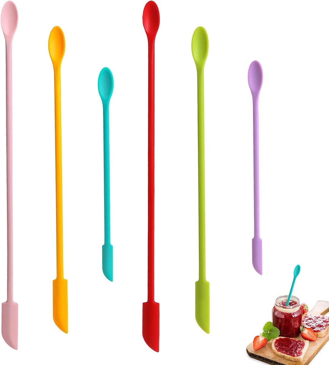 SnelShoppen - 6 Pcs Mini Silicone Spatulas - Herbruikbare Dubbele Hoofd Spatula's voor Keuken, Perfect voor Glasflessen en Cosmetische Flessen - BPA-v