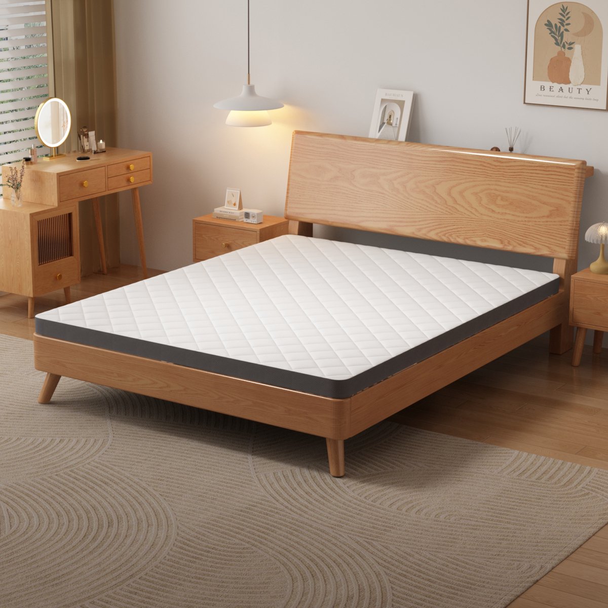 DESMIU Matras 180x200 cm – H3 Gemiddeld Ligcomfort Met 7-Zoneschuim – Ergonomische Ondersteuning – Tweepersoons Schuimmatras – Wit Grijs