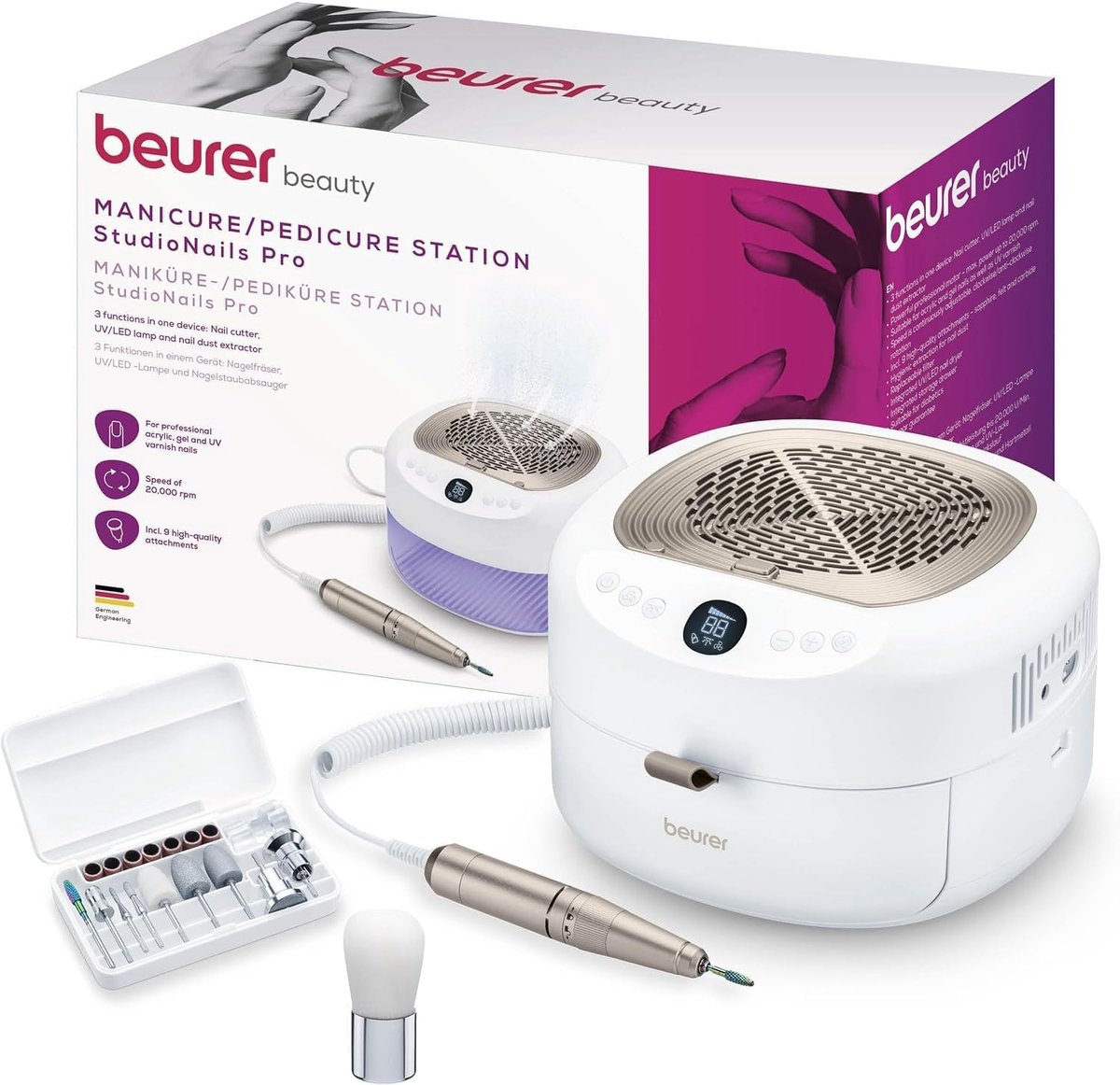 Thijox - Professioneel Manicure/Pedicure Station 3-in-1, Elektrische Nagelfrees met UV/LED Lamp & Stofafzuiging, 9 Opzetstukken voor Gel- en Acrylnage