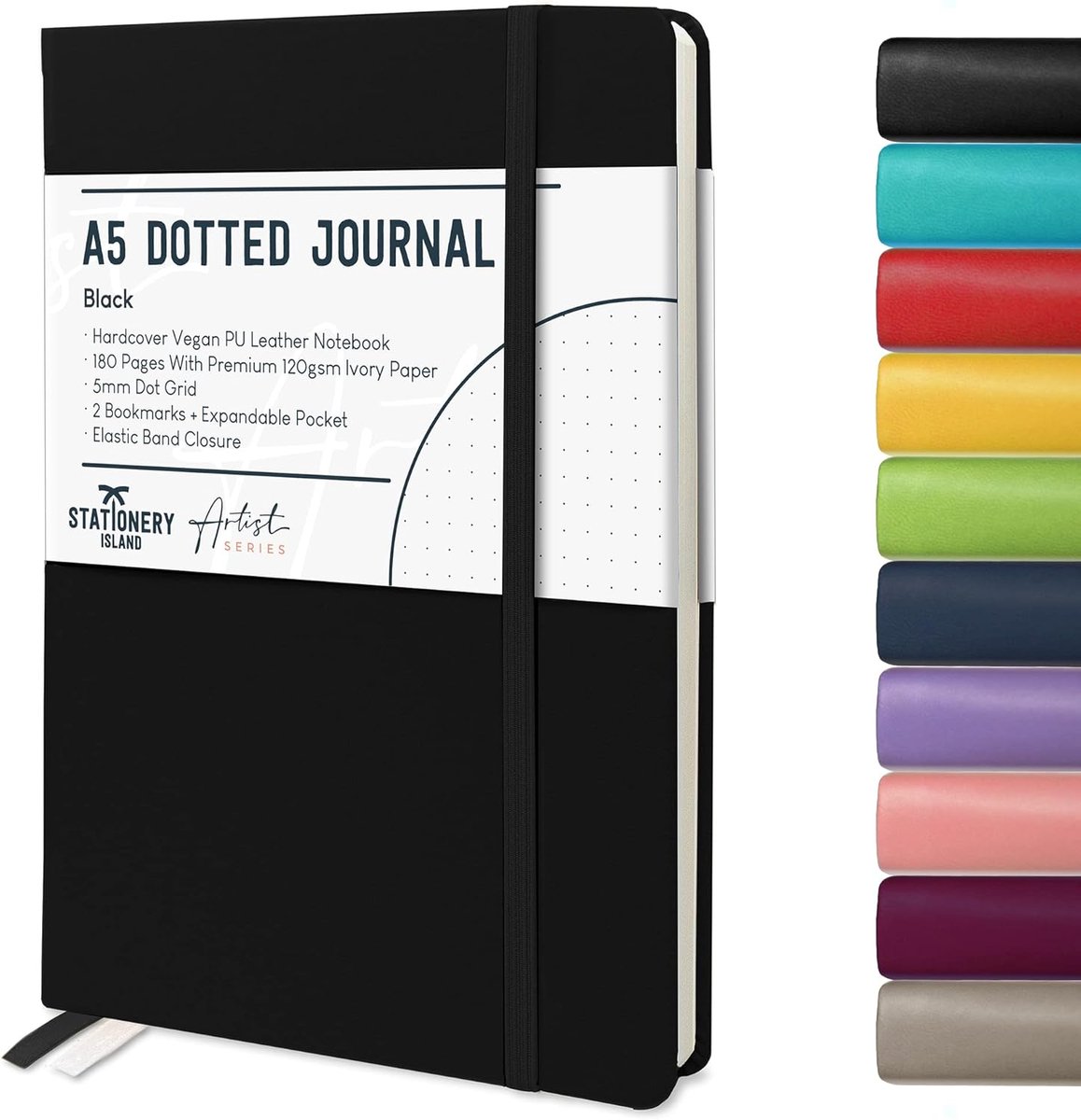 SnelShoppen - A5 Bullet Dotted Dagboek - Zwart Gestippeld Notitieboek - Harde Kaft - 180 Pagina's - 120gsm Kwaliteit - Bullet Journal voor Creativitei