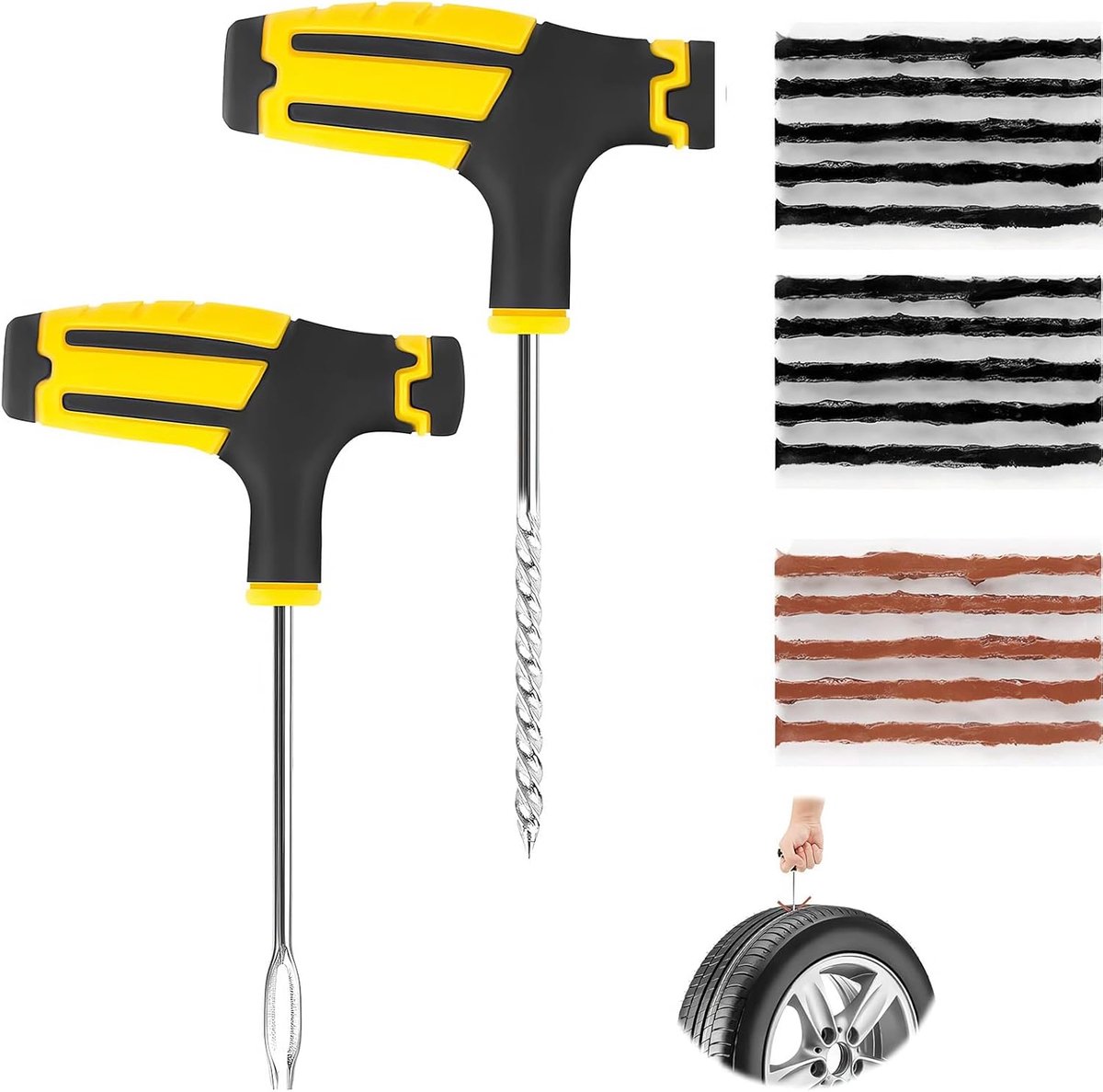 SnelShoppen - 17-delige Bandlekkage Kit Noodbandreparatie Kit met Bandreparatiestroken, Spiraal T-tool en Invoertool