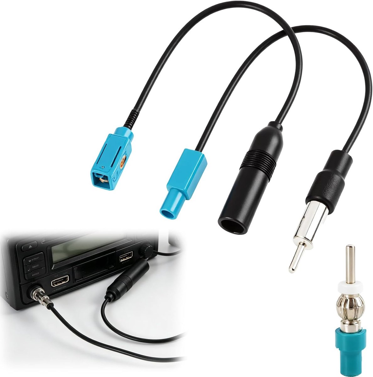 SnelShoppen - 3-delige Fakra naar DIN ISO autoradio antenne adapter kabel set, DAB FM radio adapter, Fakra-Z naar DIN connector voor auto audio systee