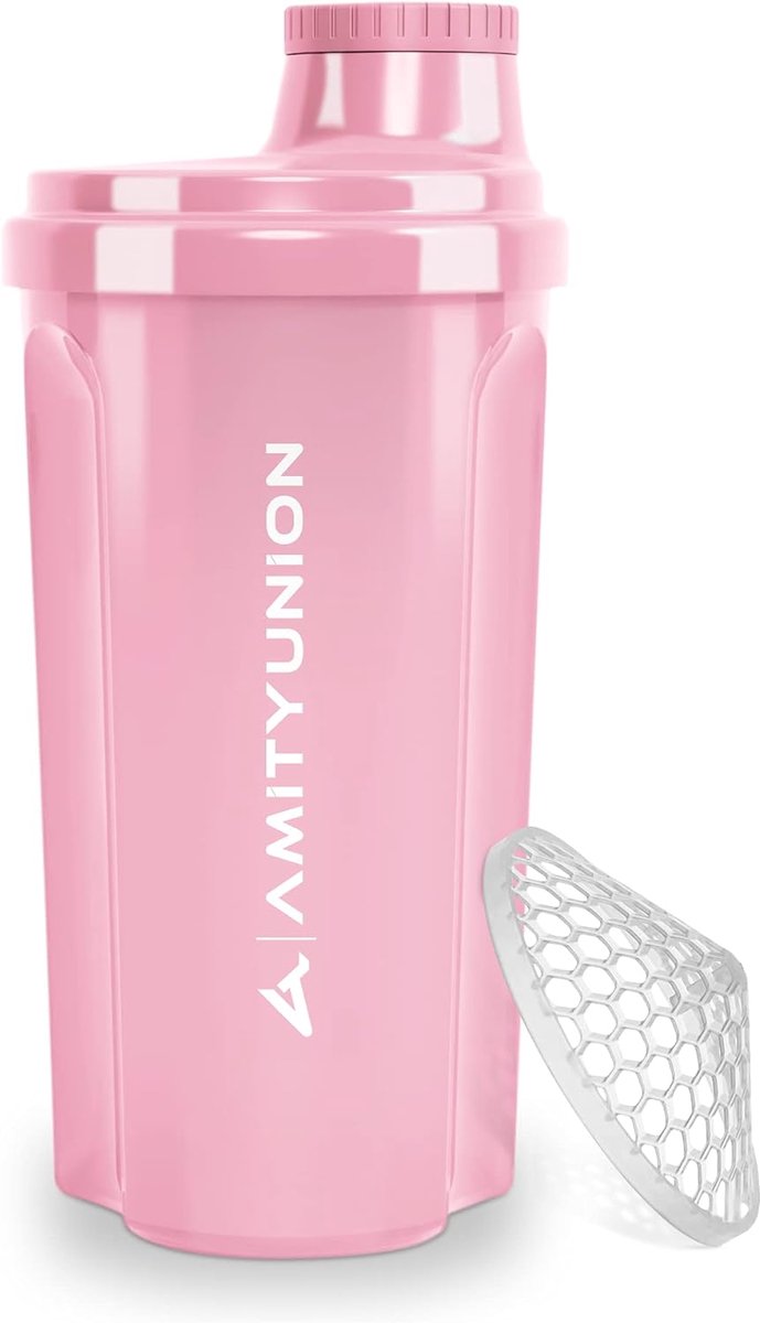 SnelShoppen - Protein Shaker 700 ml Lekvrij, BPA-vrij met Klikbare Zeef en Weegschaal voor Romige Wei-Shakes, Fitness Cup, Koraalroze