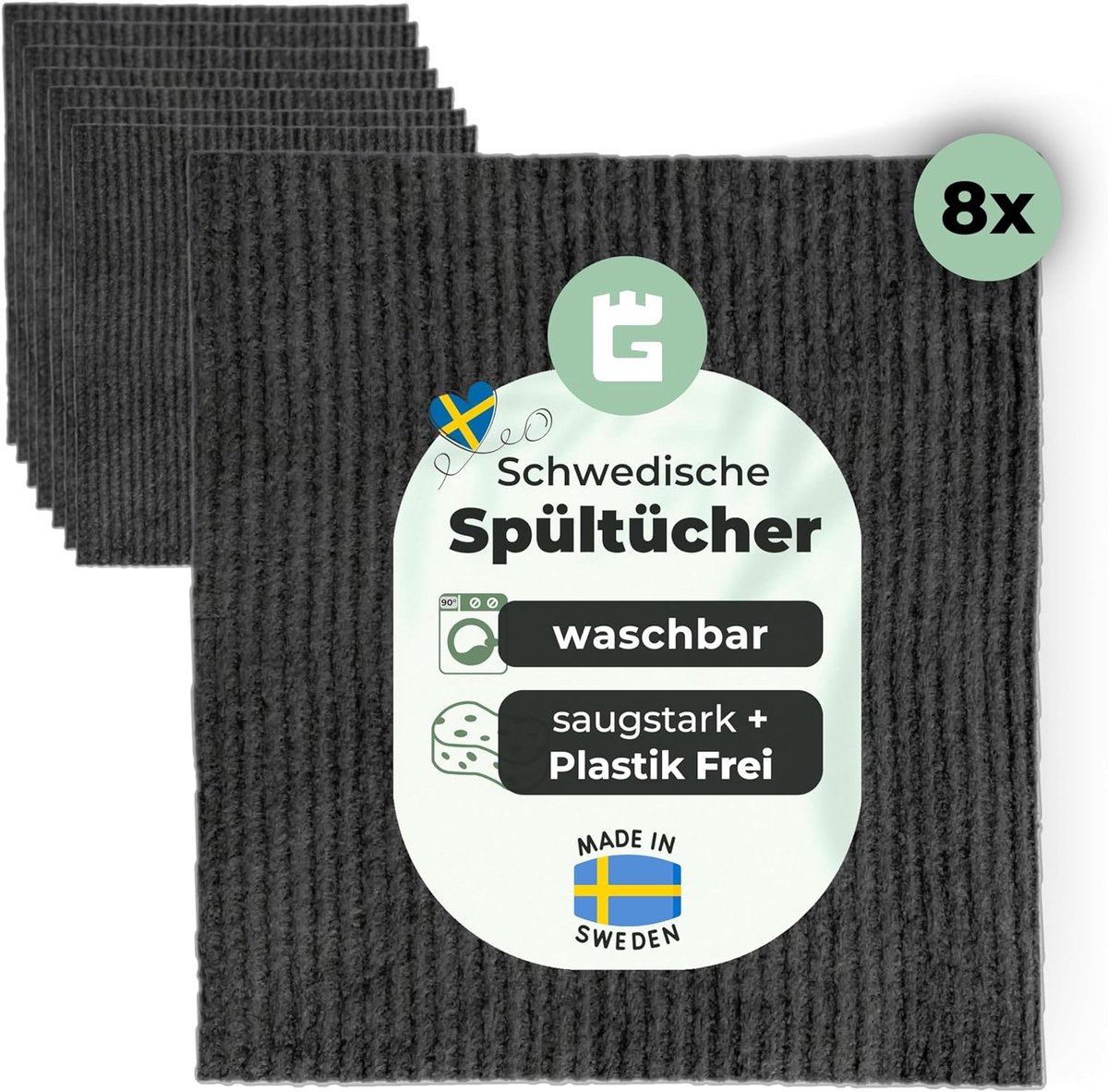 Thijox - Spoeldoeken Vaatdoeken Grijs Donker Wasbare Poetsdoeken Katoen Houtpulp Made in Sweden Extra Absorberend voor Keuken Hygiënisch Modern