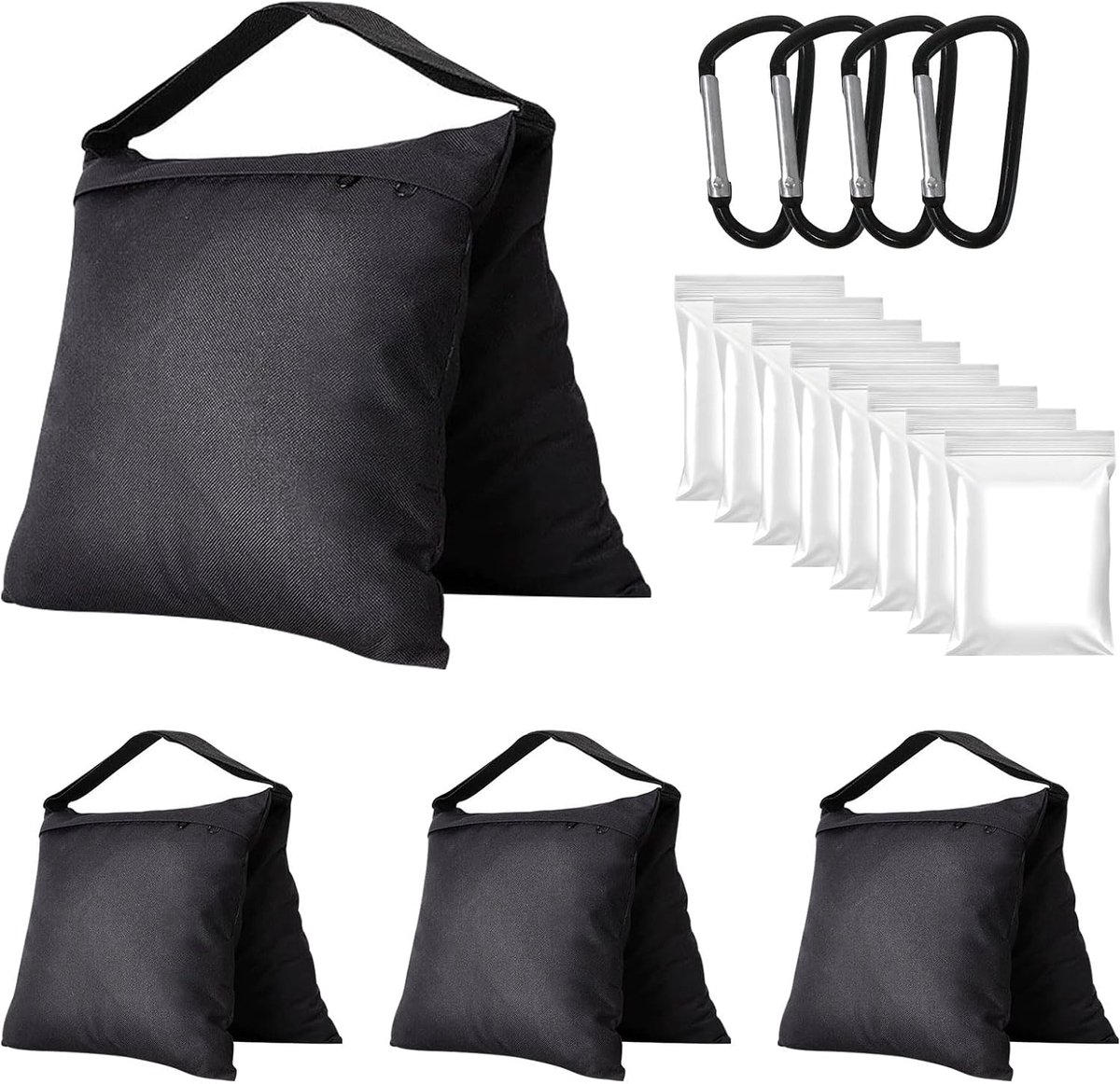 SnelShoppen - Zandzakken voor Fotografie Set van 4 - 52 x 25 cm Oxford Zandzakken met Karabijnhaken en Sluitzakken - Ideaal voor Statieven, Tent, Buit