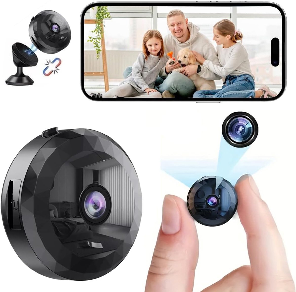 SnelShoppen - Mini-Camer WiFi 1080P HD Verborgen Bewakingscamera met Audio en Video, Lange Batterijduur, Ideaal voor Binnen/Buiten Gebruik, Magnetisch