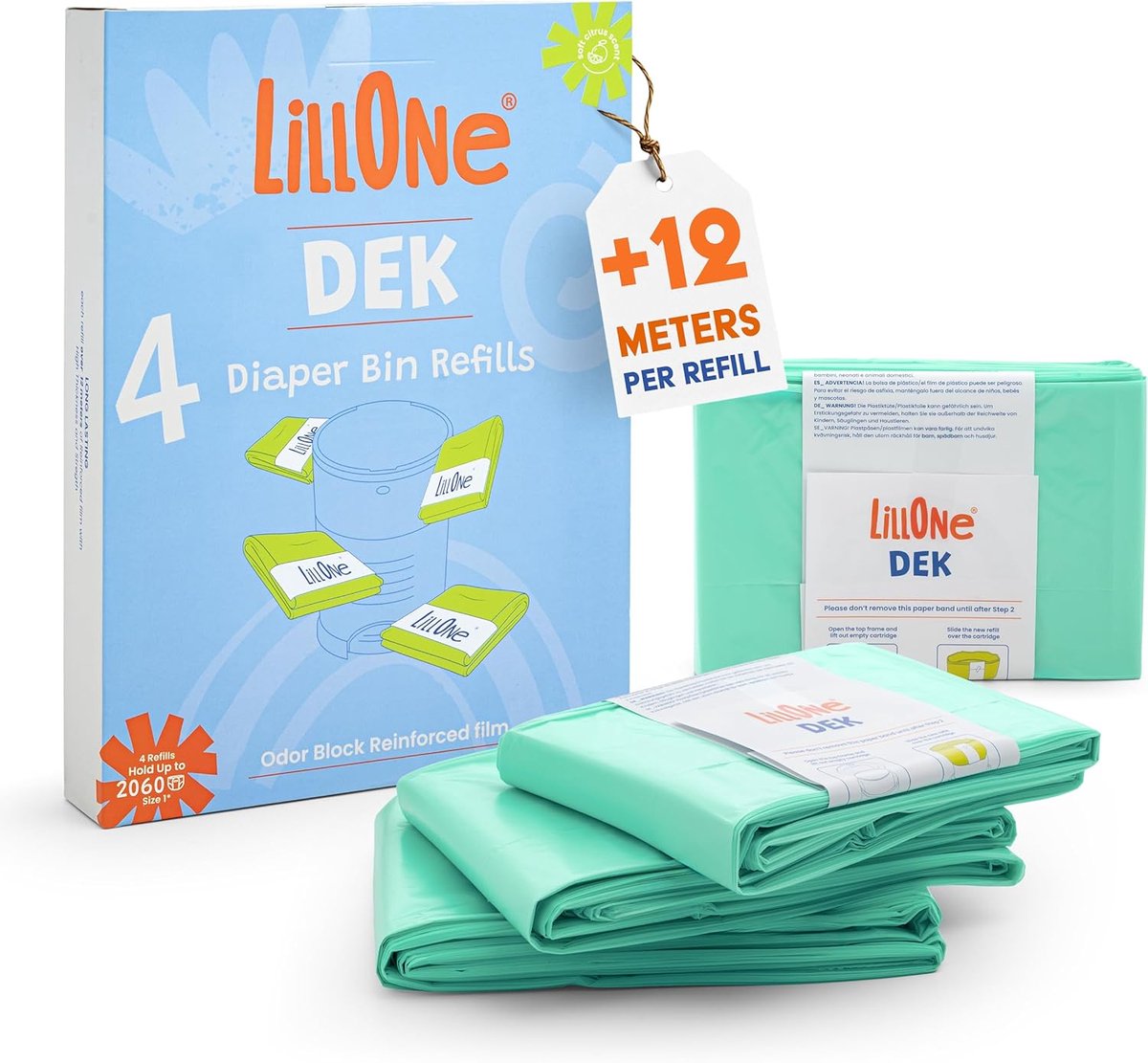 SnelShoppen - Navulzakken voor Luieremmers - 4x 12 Meter Nappy Eater Navullingen Compatibel met Korbell Classic 16L en Litter Champ - Extra Lange Katt
