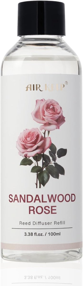 SnelShoppen - Airkeep Reed Diffuser Refills SANDALWOOD ROSE - Geurverspreider Vervanging - Luxe Geur - 100ml - Perfect voor Thuis, Kantoor, Feest of V