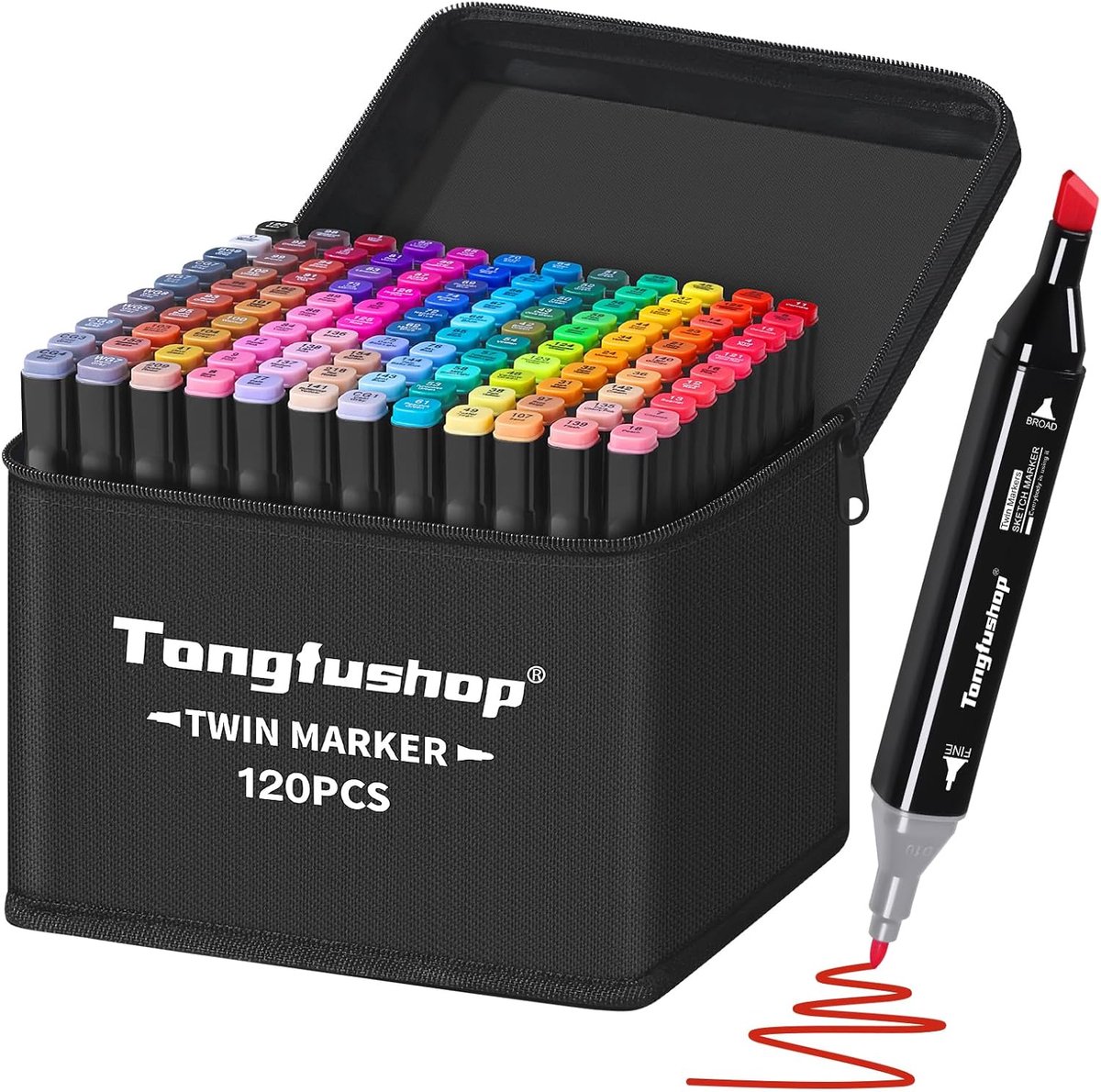 SnelShoppen - 120 Kleuren Alcohol Markers Set - Sneldrogende Dubbele Punt Alcohol Stiften met Chisel en Fijn Punt - Viltstiften voor Schilderen, Ontwe