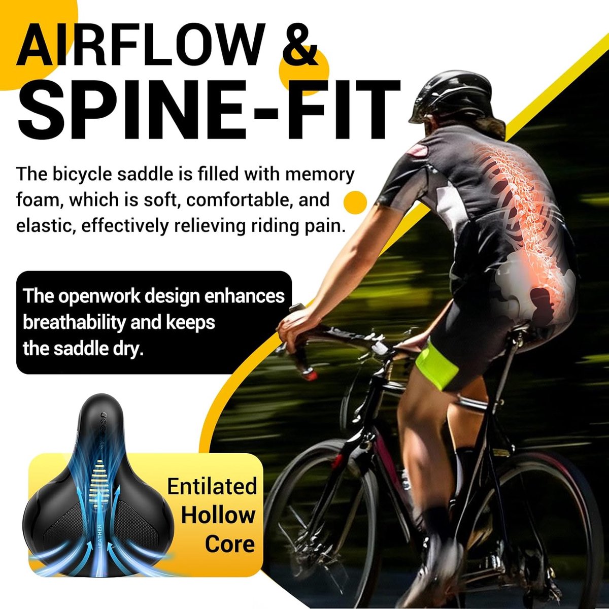 SnelShoppen - Fietszadel Comfortabel Zacht Geheugenfoam Ergonomisch Schokabsorptie Ademend Waterdicht met Deksel voor Stads- en MTB-Fietsen 25 x 21 cm