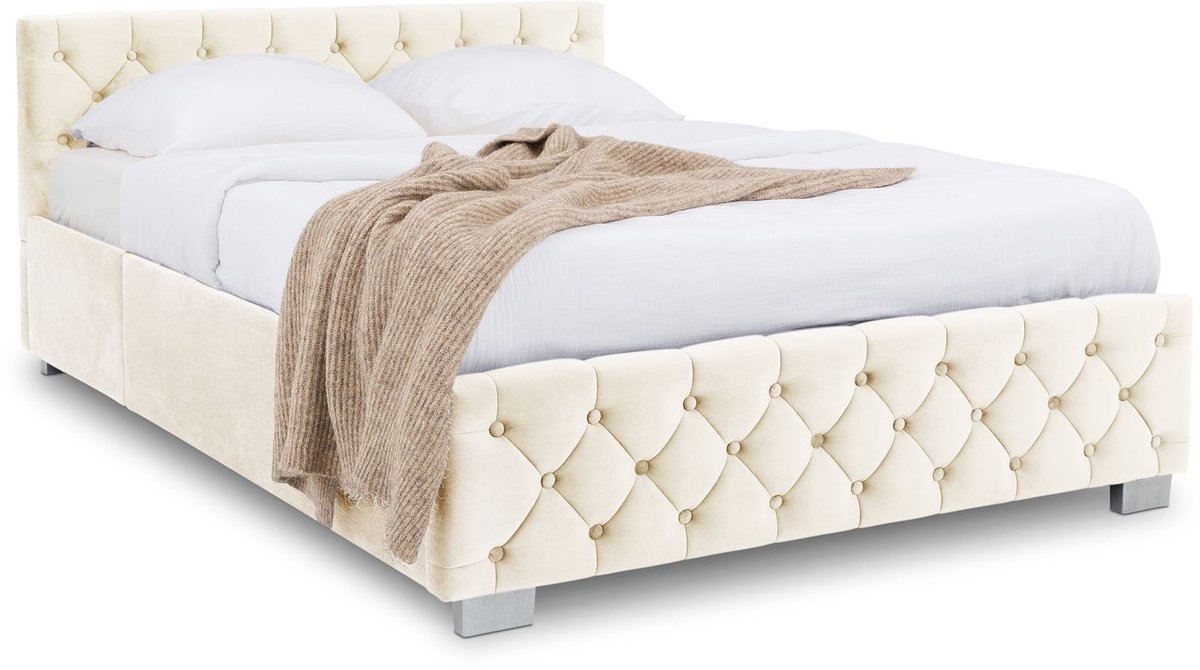 Gestoffeerd bed NURI 140x200 cm met opbergruimte – crèmewit