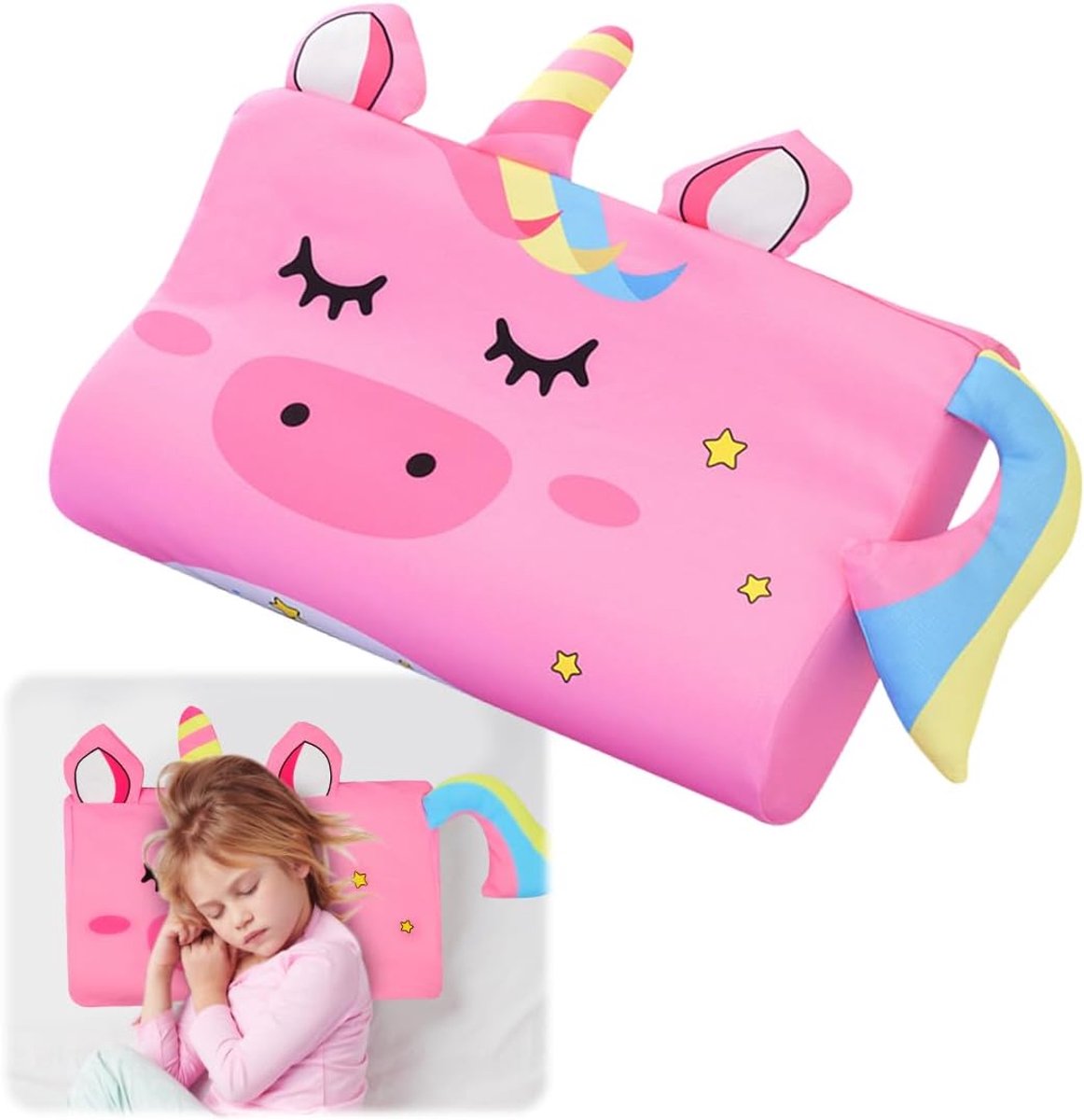 Thijox - Schlummerkids Calmly Kinderkussen 46x26 cm - Kawaii Dieren - Ergonomisch Comfortkussen voor Kinderen - Ademend Traagschuim met Verkoelende Ku