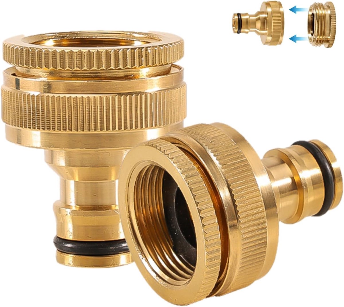 SnelShoppen - 2x Messing Kraanadapter 1 inch naar 3/4 inch, 2-in-1 Slangadapter met Vrouwelijk Draad, Snelkoppeling voor Tuin en Wasmachine