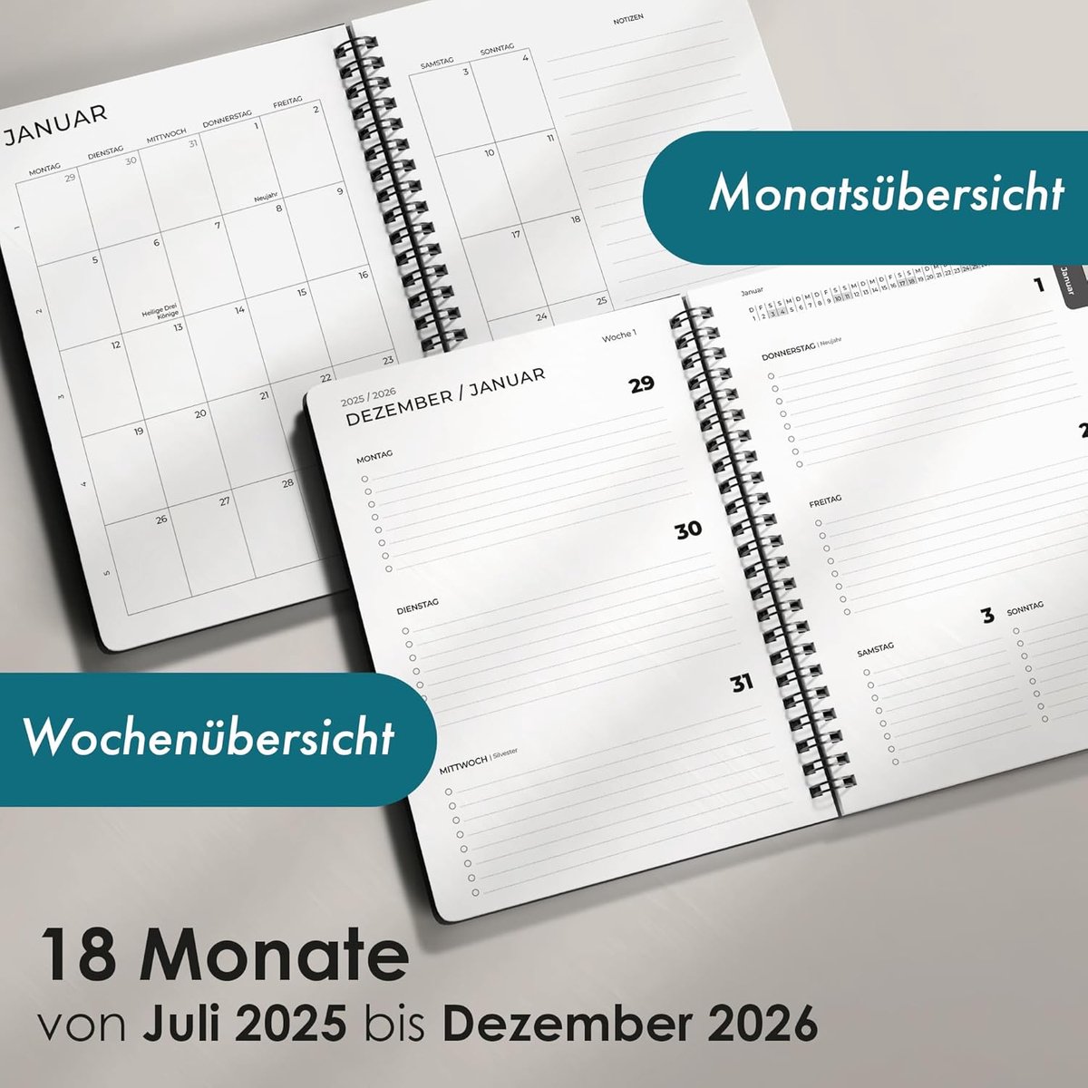 SnelShoppen - A5 Kalender 2026 - Minimalistische Boek Kalender - Wekelijkse Planner voor Afspraken en Organisatie - Praktische 12 Maanden Jaar Kalende
