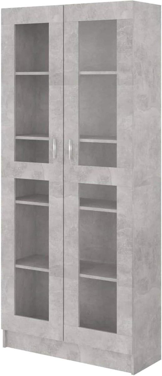 Moderne Kast - Opbergkast Vitrine - Woonkamer Inrichten - Veel Opbergruimte - 82.5 x 30.5 x 115 cm - Betongrijs