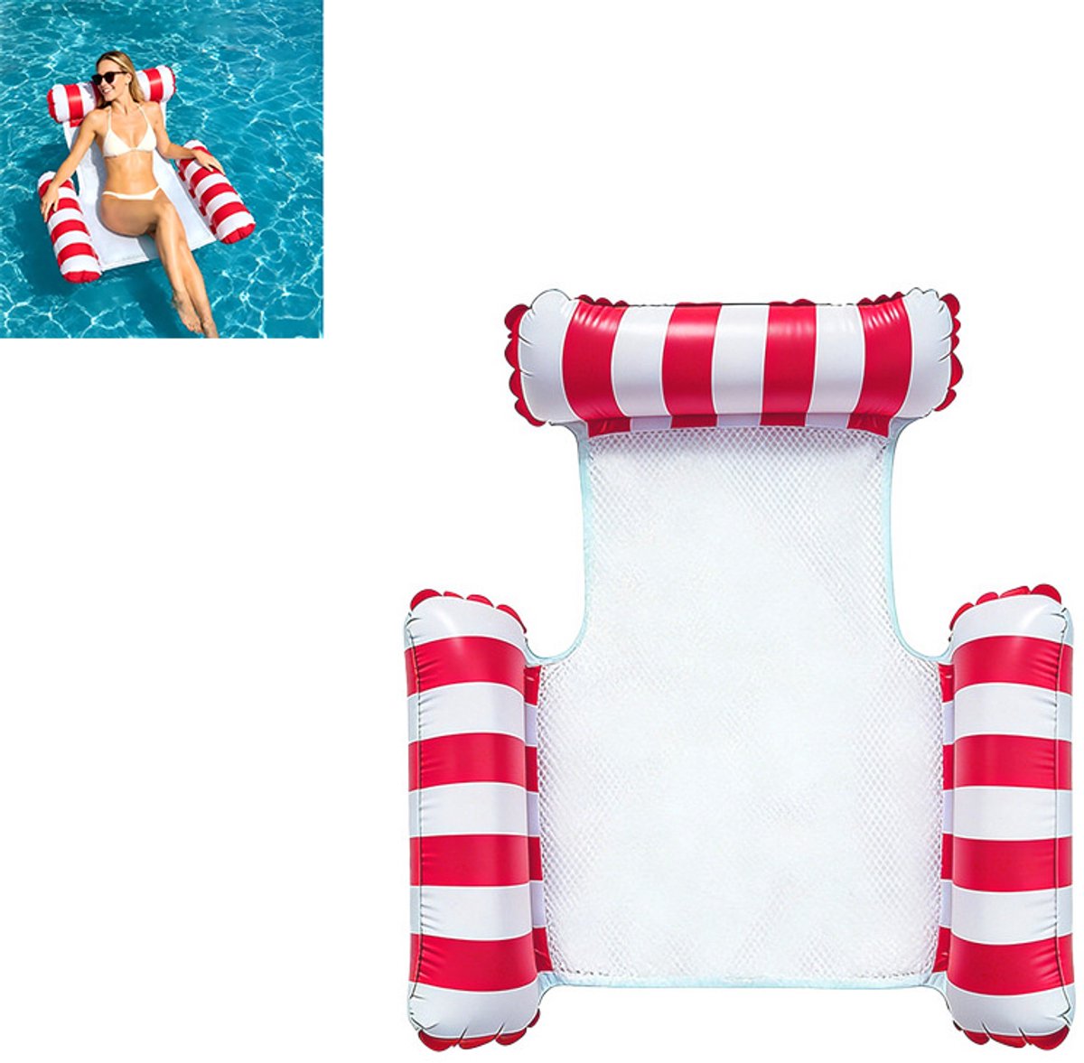Opblaasbare Waterhangmat - Drijvend Zwembadstoel - Zwembad Float - Luchtbed Voor In Het Water - Met mesh midden, comfortabele zitting, geschikt voor volwassenen - PVC - 120×105 cm - Voor Zwembad En Zomerfeest - Rood