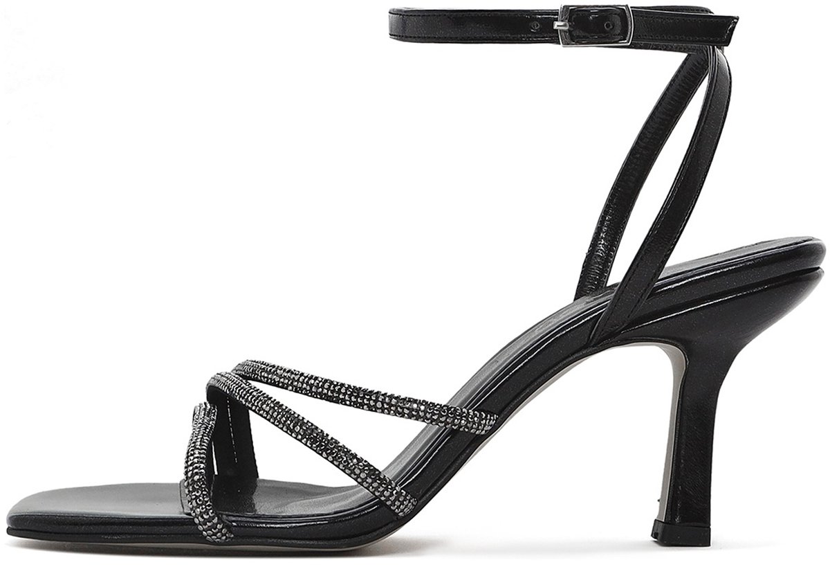 DERIMOD Sandalen Met Hoge Hak Imitation Leren High Heel Sandalen With Rhinestone Details