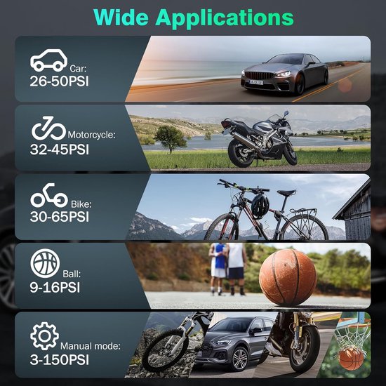 SnelShoppen - Draagbare Mini Luchtcompressor voor Auto, 6000 mAh 150 PSI, Elektrische Fietspomp met Digitale LCD Scherm en LED Zaklamp, Pomp voor Fiet — afbeelding 4