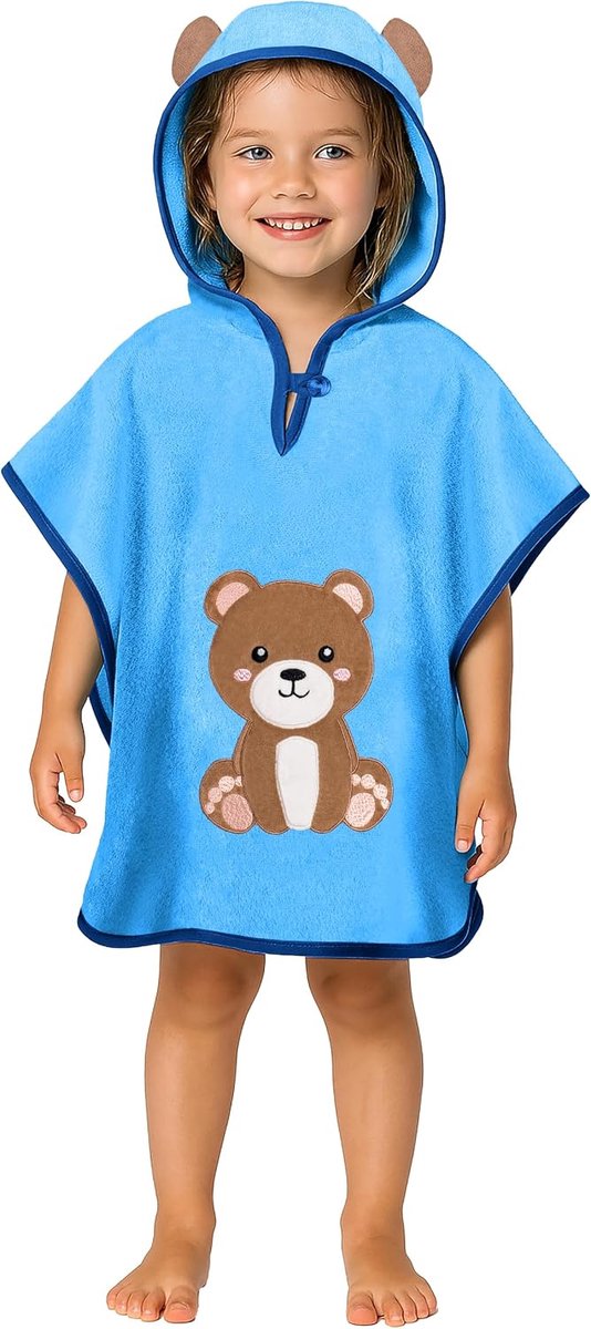SnelShoppen - Premium Bad Poncho Kinderen met Kap - 100% Katoen - OEKO TEX - Badcape voor Baby Jongens Meisjes - Zachte Handdoek Poncho voor Thuis, Zw