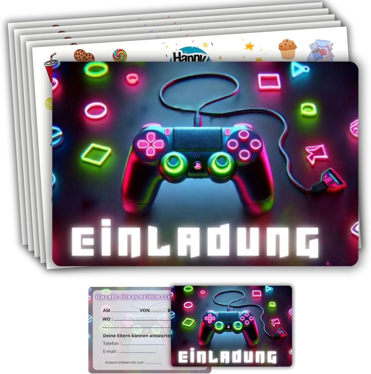 SnelShoppen - 10 Uitnodigingskaarten Kinderverjaardag Gamer met Enveloppen - Voorgevulde Gaming Party Uitnodigingen voor Jongens - 10 Stuks 10,4 x 14,