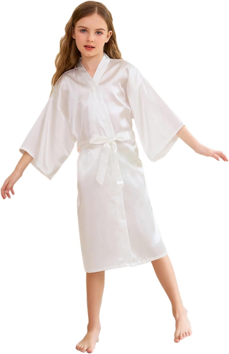 SnelShoppen - CuteOn Satin Zijde Kimono Badjas voor Kinderen Meisjes - Luxe Spa Badjas voor Verjaardagen, Bruiloften en Feestjes - Zachte Nachtkleding