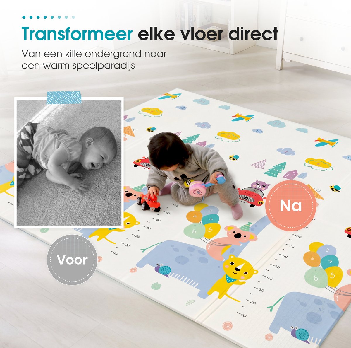 Sweet Sprout Speelmat – Speelkleed - Kinderen – Boxkleed - Babygym - Zachte Kruipmat met dieren – Speelmat foam - Baby - Opvouwbaar - Babyshower - 150x200cm - Inclusief opbergtas — afbeelding 5