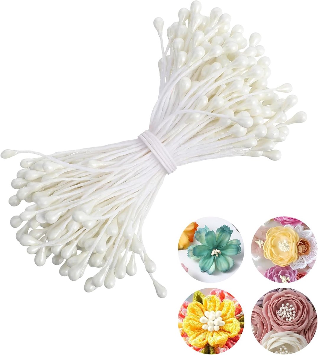 SnelShoppen - 150pcs 3mm Dubbele Hoofd Bloem Stamens Milky White voor Bloemen Maken, Kunstbloemen, Kerstkaarten, Bruiloft, Scrapbooking Decoratie
