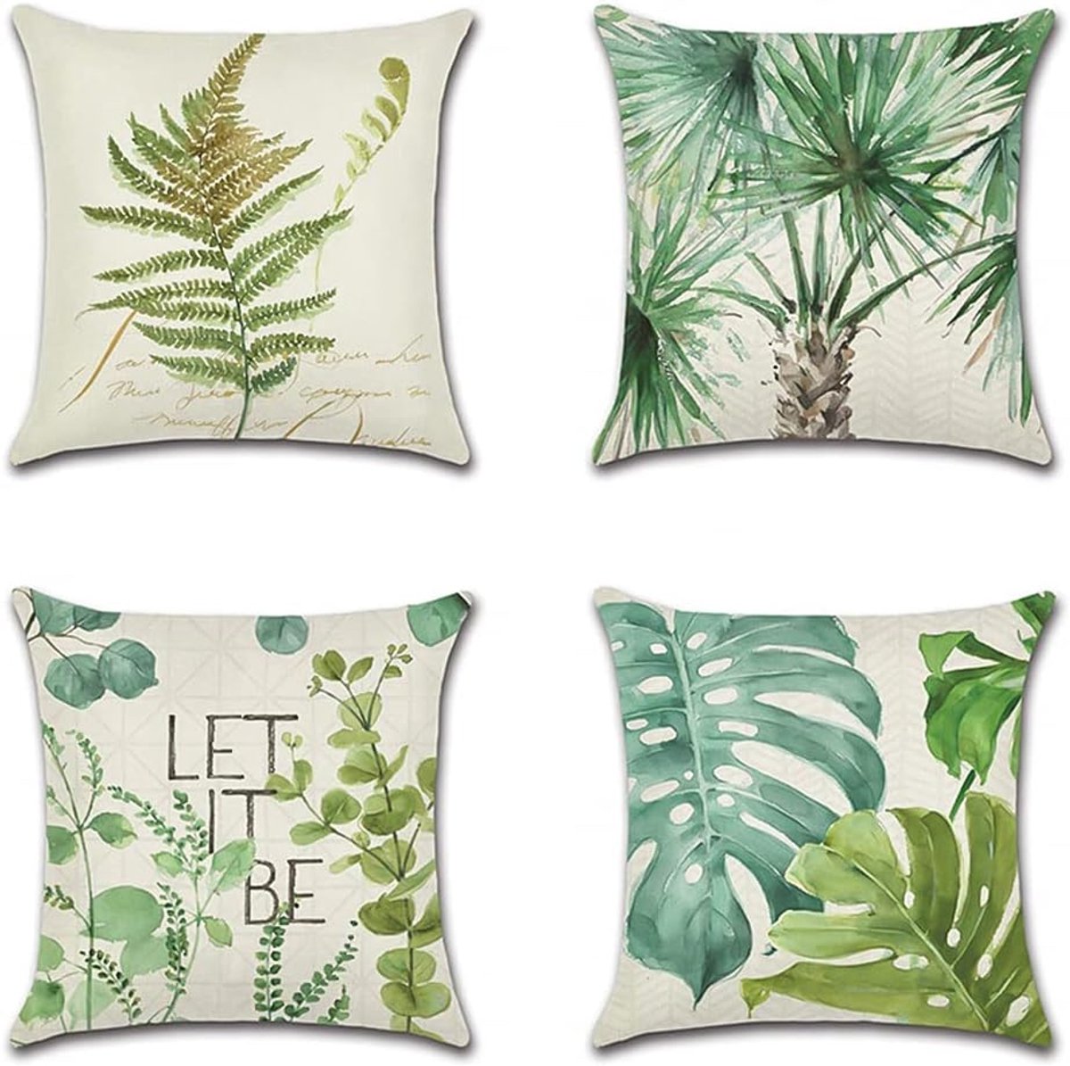 SnelShoppen - Set van 4 Waterdichte Kussenslopen 40x40 cm Groen Bladeren voor Tuin, Balkon, woonkamer en Slaapkamer Decoratie