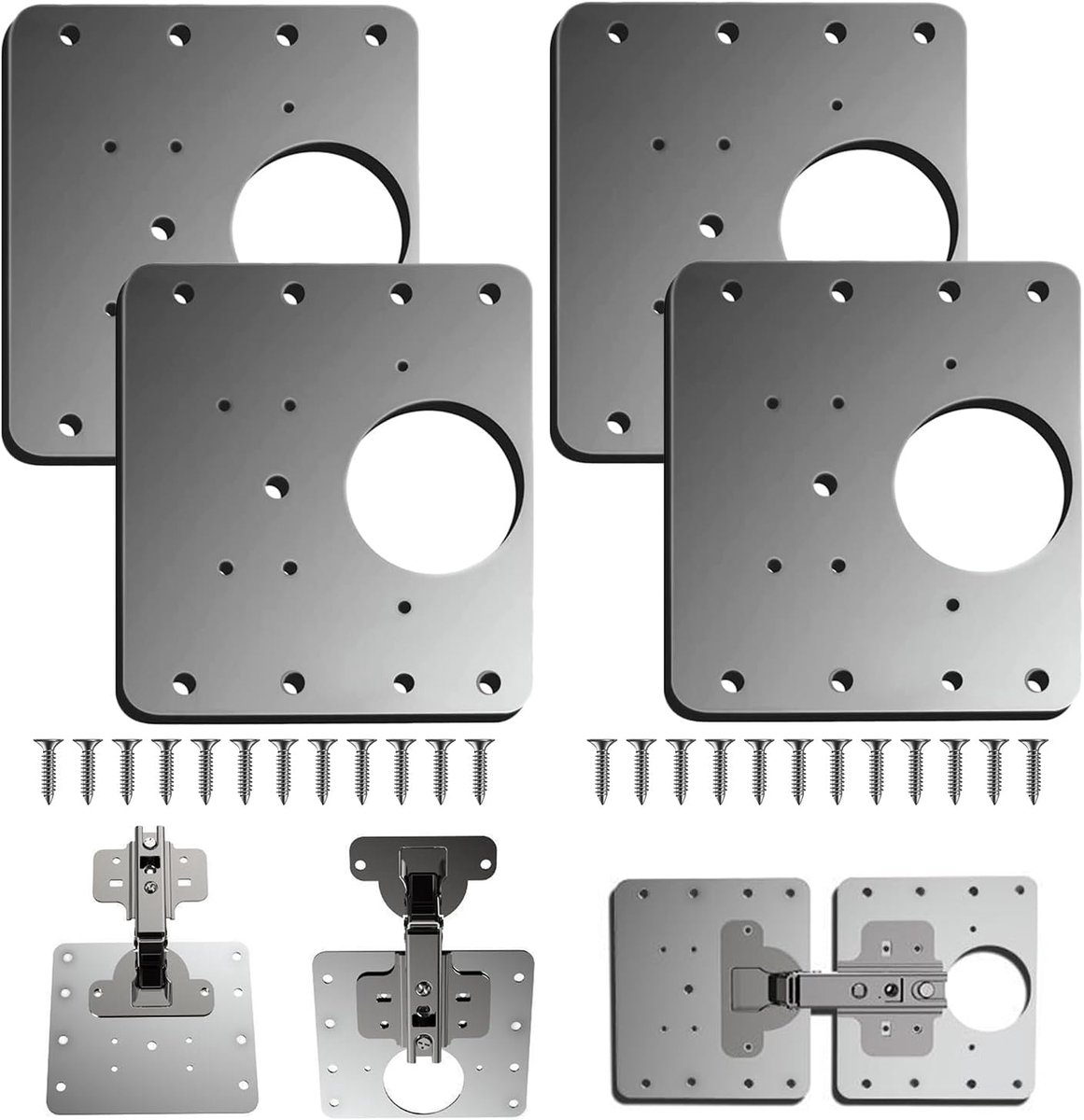 SnelShoppen - Hinge Repair Board 4pcs - RVS Kast Hinge Reparatie Beugels - Keuken Kast Deur Hinge Reparatieplaat Kit met Schroeven - Duurzaam en Roest