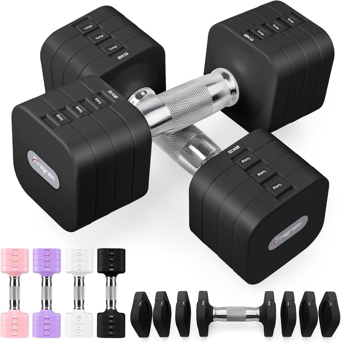 SnelShoppen - Dumbbell Set 2 kg / 3 kg / 4 kg / 5 kg - 4 in 1 Verstelbare Dumbbells voor Thuis Fitness - Handgewichten voor Mannen en Vrouwen - Compac