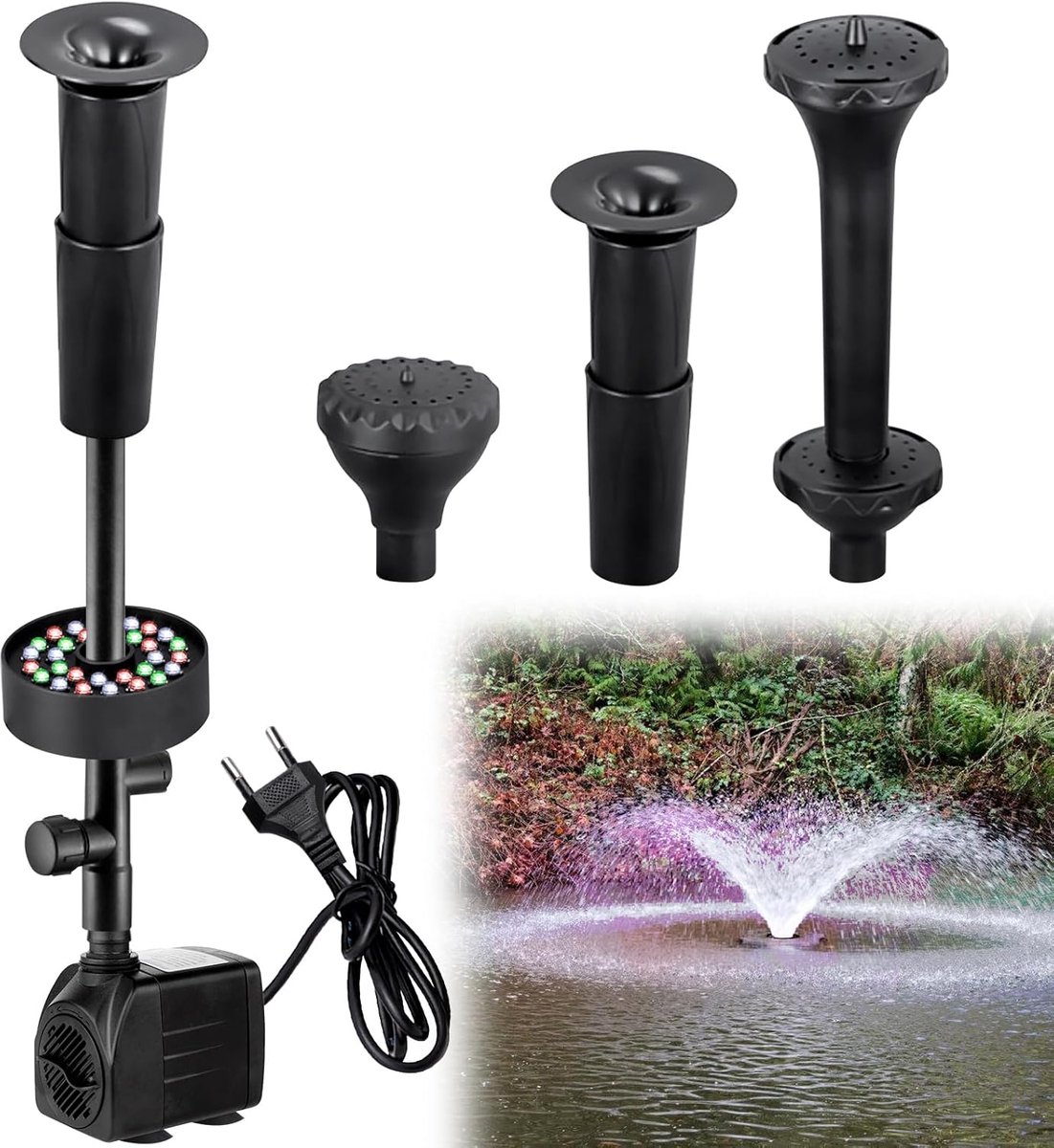 SnelShoppen - Outdoor Fonteinpomp 2000 L/h met Multi-Kleur LED Verlichting voor Tuin, Vijver, Aquarium, Waterdecoratie en Buiten