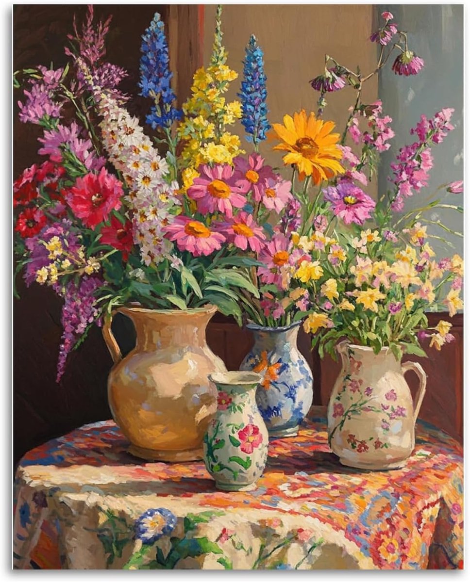 SnelShoppen - Schilderen op Nummer voor Volwassenen - Bloemen Schilderen op Nummer DIY - Acryl op Canvas 40x50cm - 3 Penseelset - Thuisdecoratie Cadea