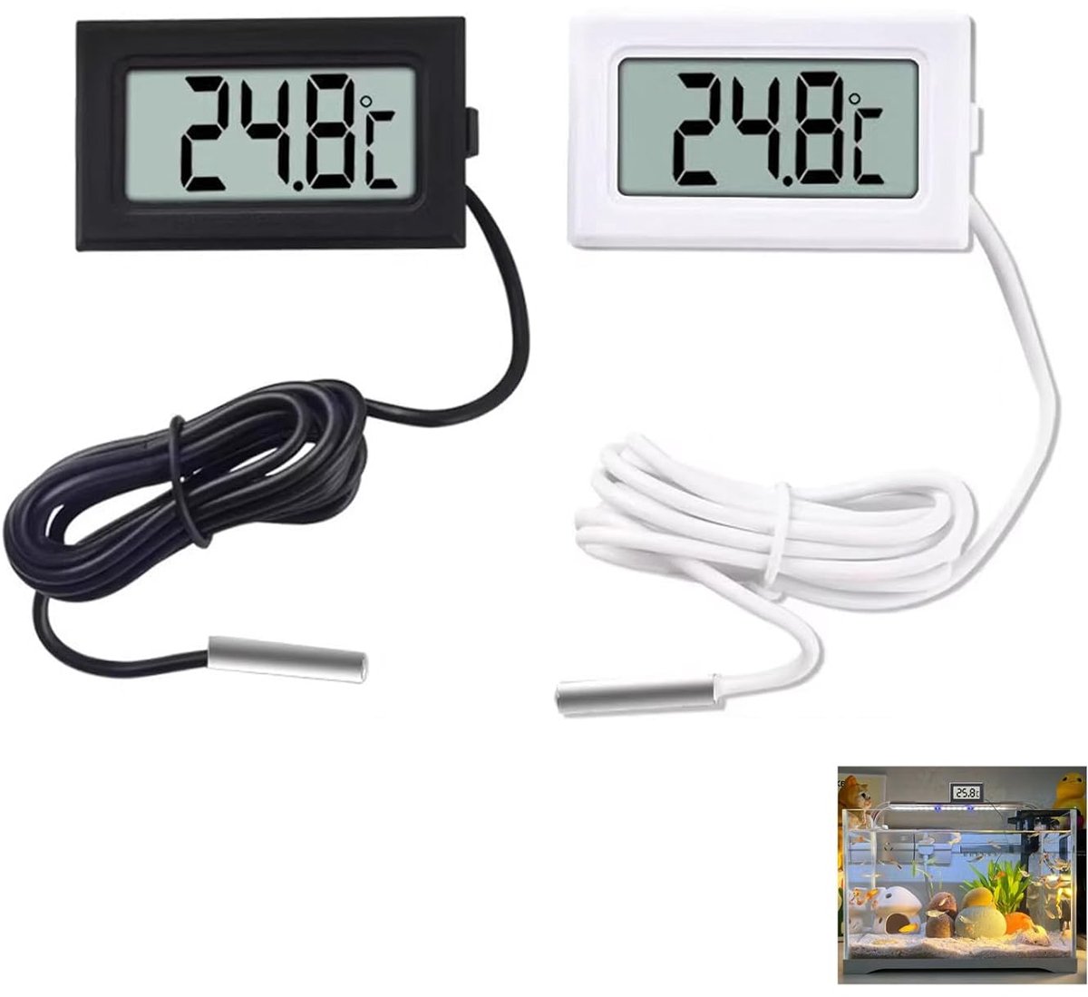 SnelShoppen - Digitale Thermometer met Sensor - LCD Thermometer - Temperatuur Monitor voor Koelkast, Vriezer, Aquarium - Meetbereik -50°C tot +110°C -