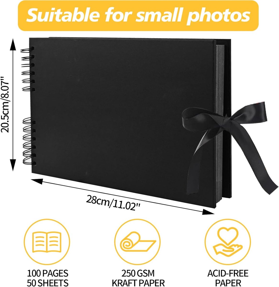 SnelShoppen - DIY Foto Album A4 met 100 Zwarte Pagina's, Scrapbook Set voor Sticken, 28 x 20 cm, Inclusief Markers en Stickers voor Baby, Familie, Val